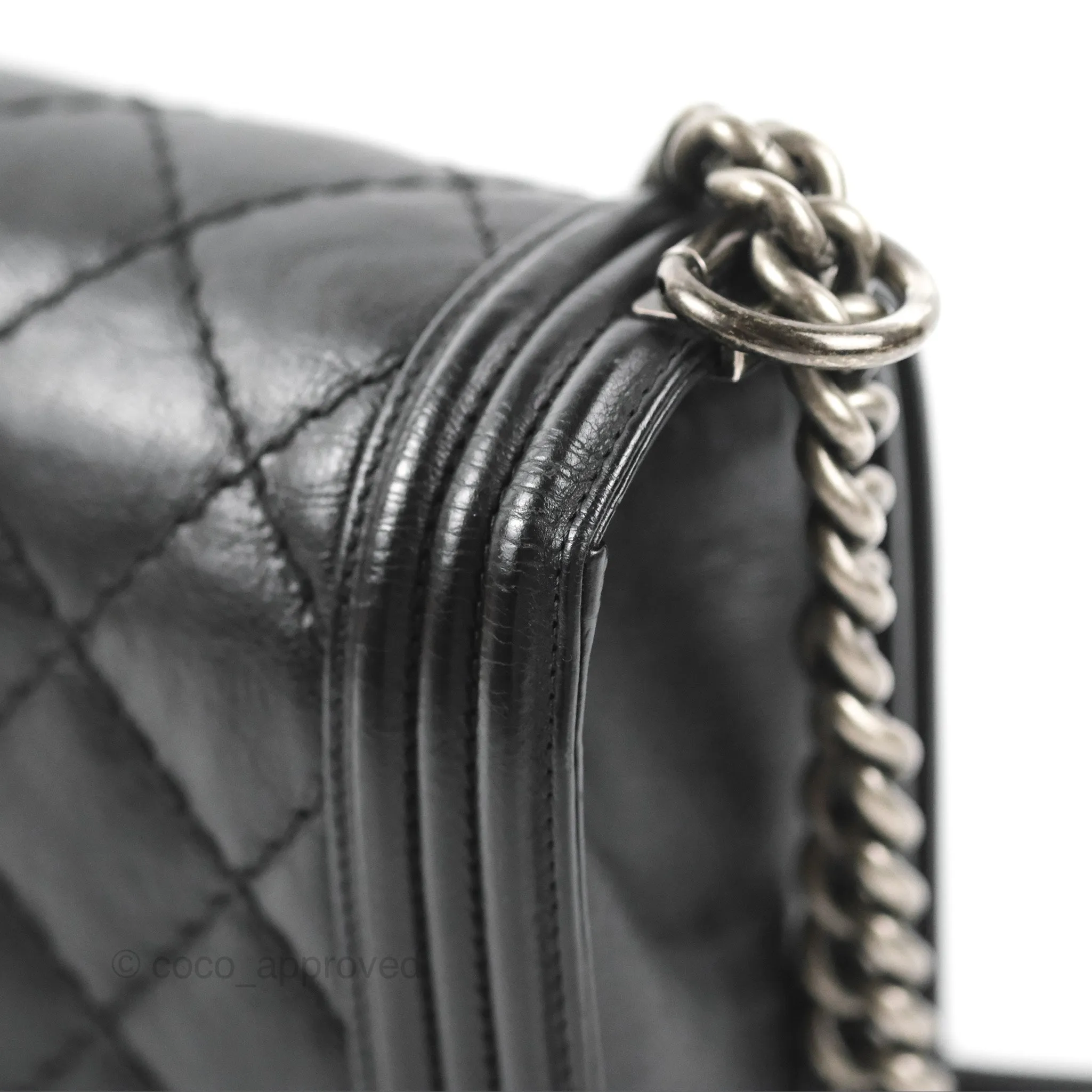 Chanel Quilted New Medium Boy Black Calfskin Ruthenium Hardware