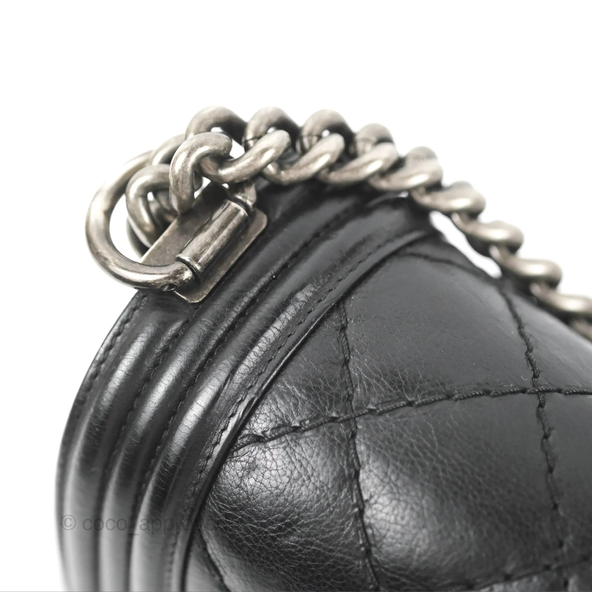 Chanel Quilted New Medium Boy Black Calfskin Ruthenium Hardware