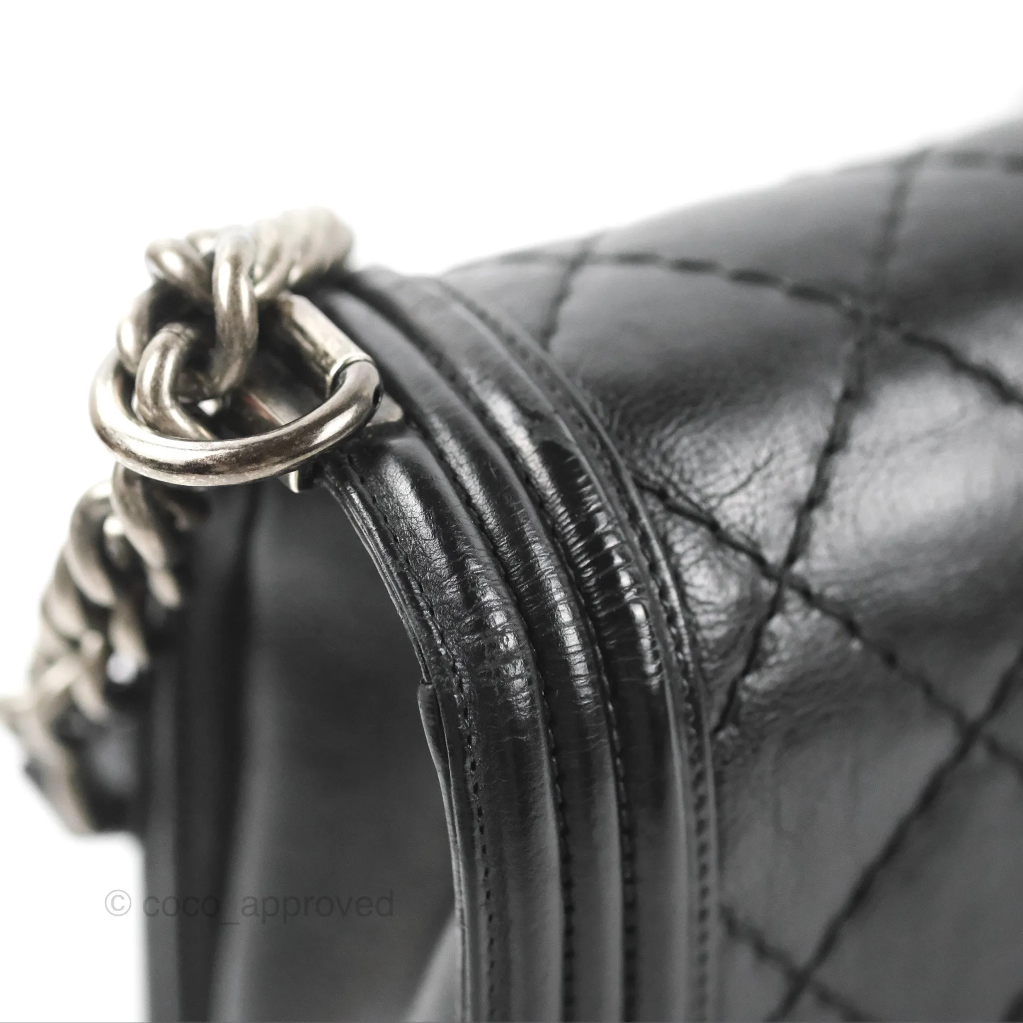 Chanel Quilted New Medium Boy Black Calfskin Ruthenium Hardware