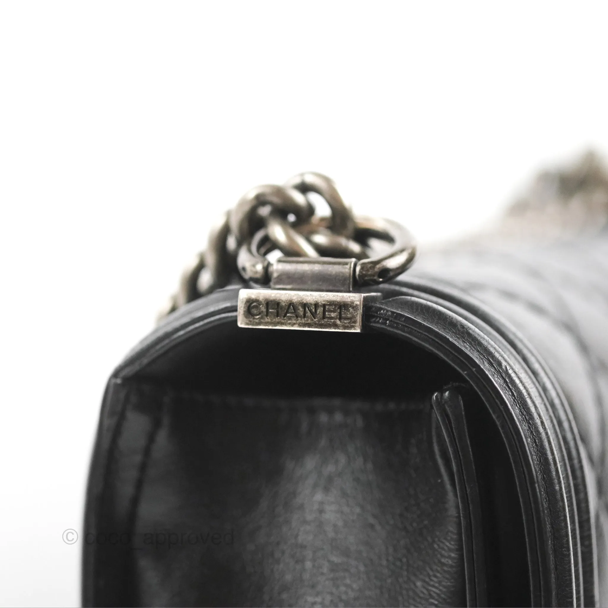 Chanel Quilted New Medium Boy Black Calfskin Ruthenium Hardware