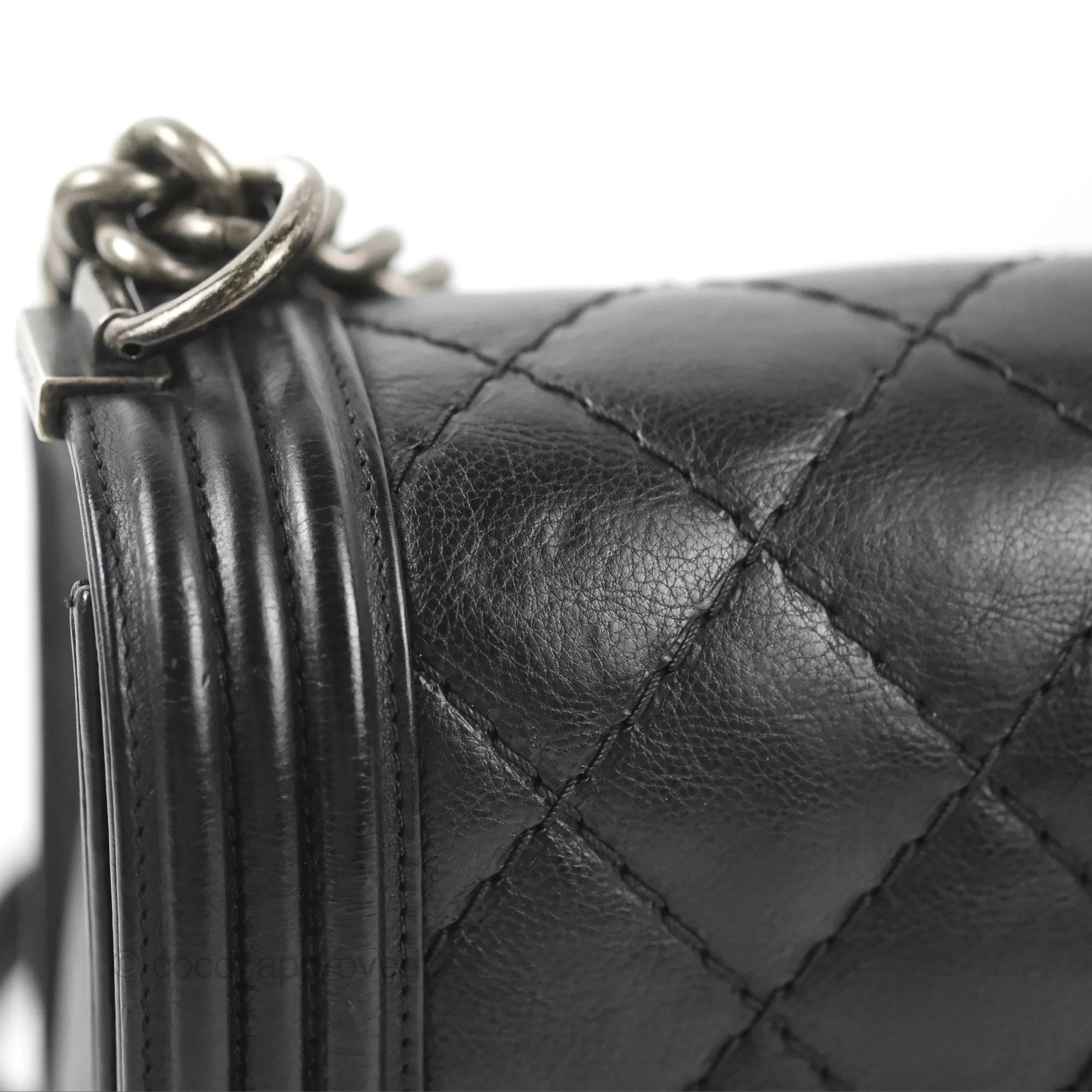 Chanel Quilted New Medium Boy Black Calfskin Ruthenium Hardware