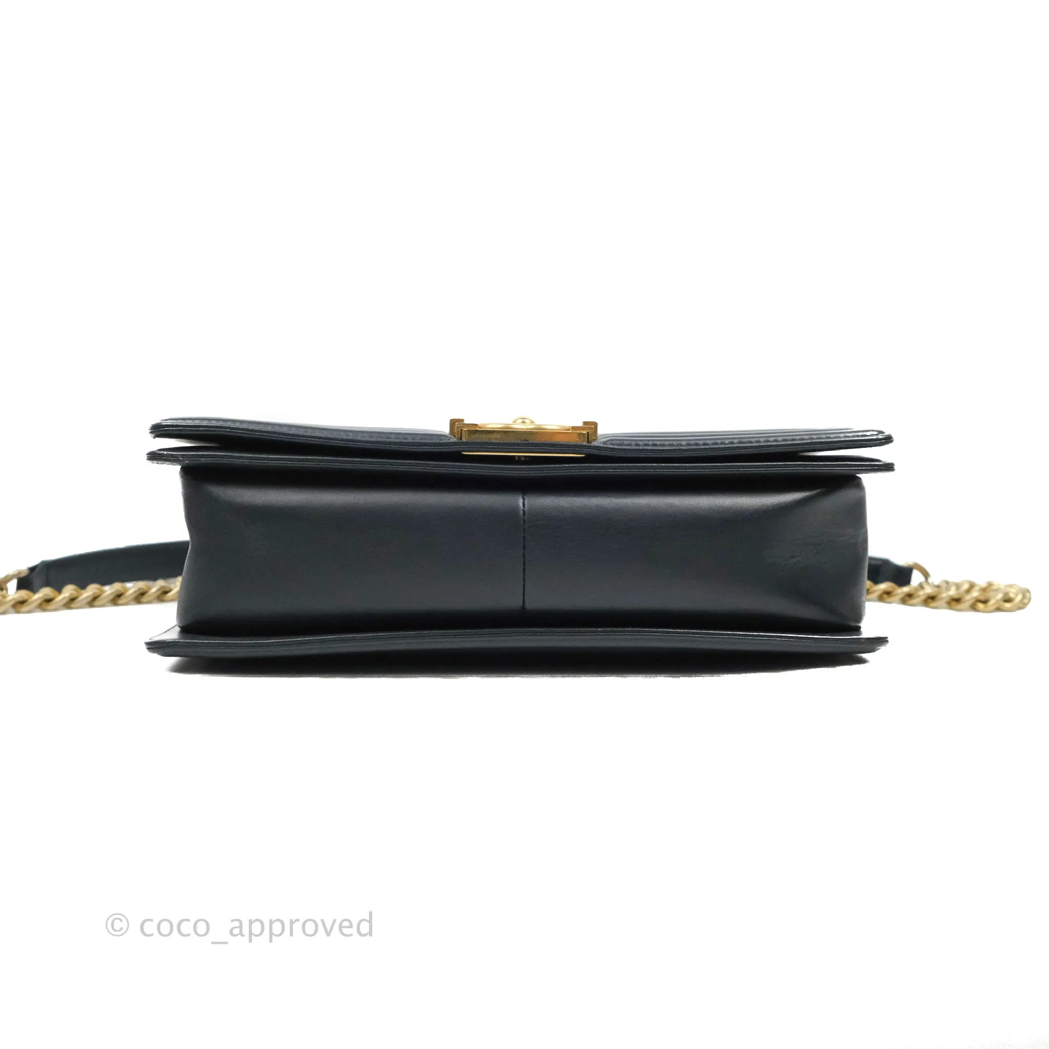 Chanel Quilted New Medium Boy Navy Lambskin Aged Gold Hardware