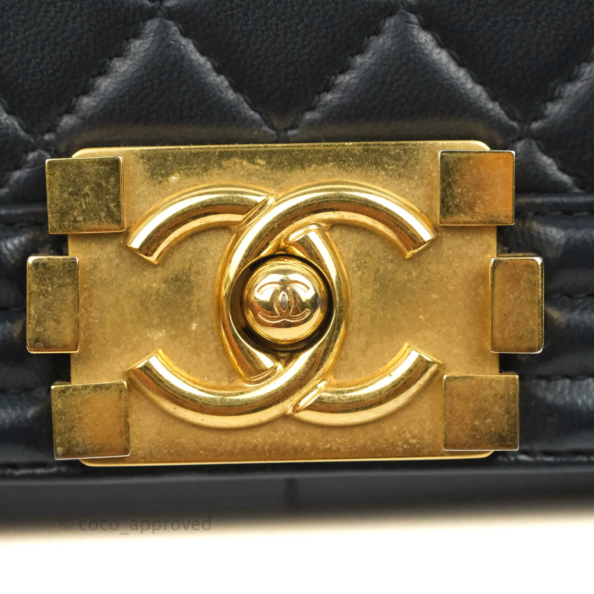 Chanel Quilted New Medium Boy Navy Lambskin Aged Gold Hardware