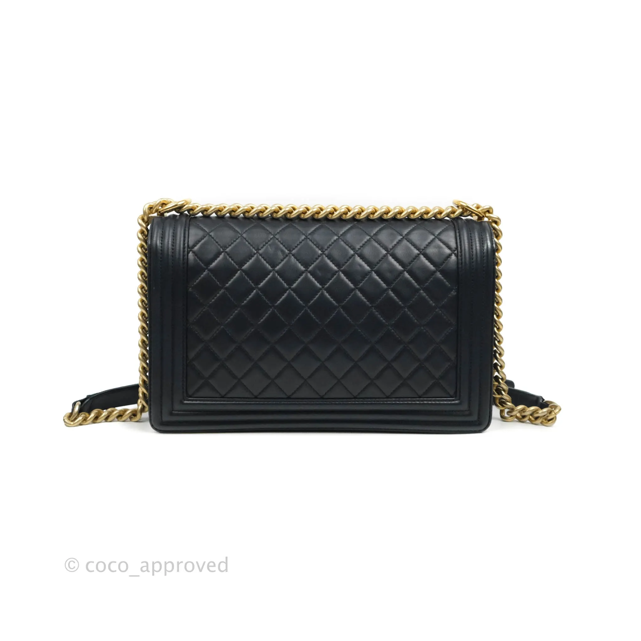 Chanel Quilted New Medium Boy Navy Lambskin Aged Gold Hardware