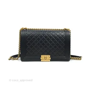 Chanel Quilted New Medium Boy Navy Lambskin Aged Gold Hardware
