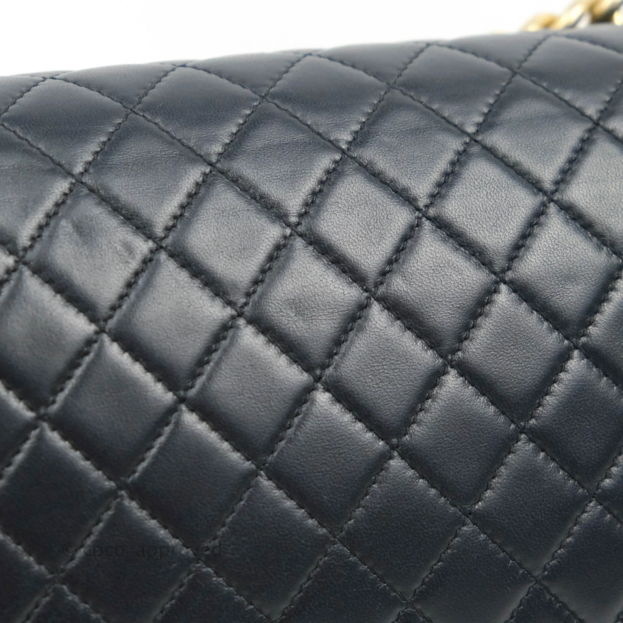 Chanel Quilted New Medium Boy Navy Lambskin Aged Gold Hardware
