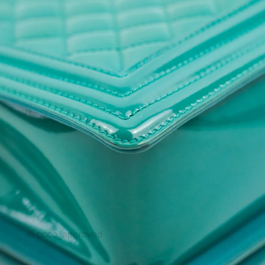 Chanel Quilted New Medium Boy Turquoise Patent Silver Hardware