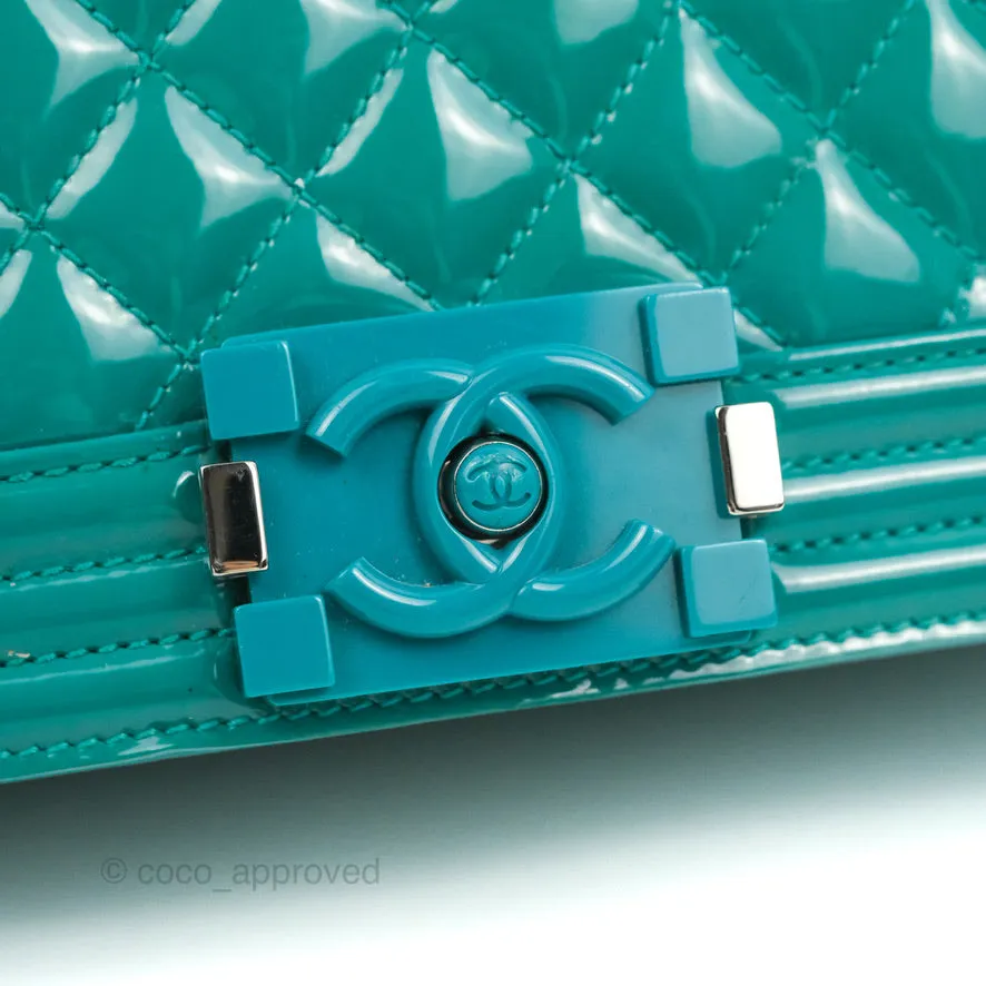 Chanel Quilted New Medium Boy Turquoise Patent Silver Hardware