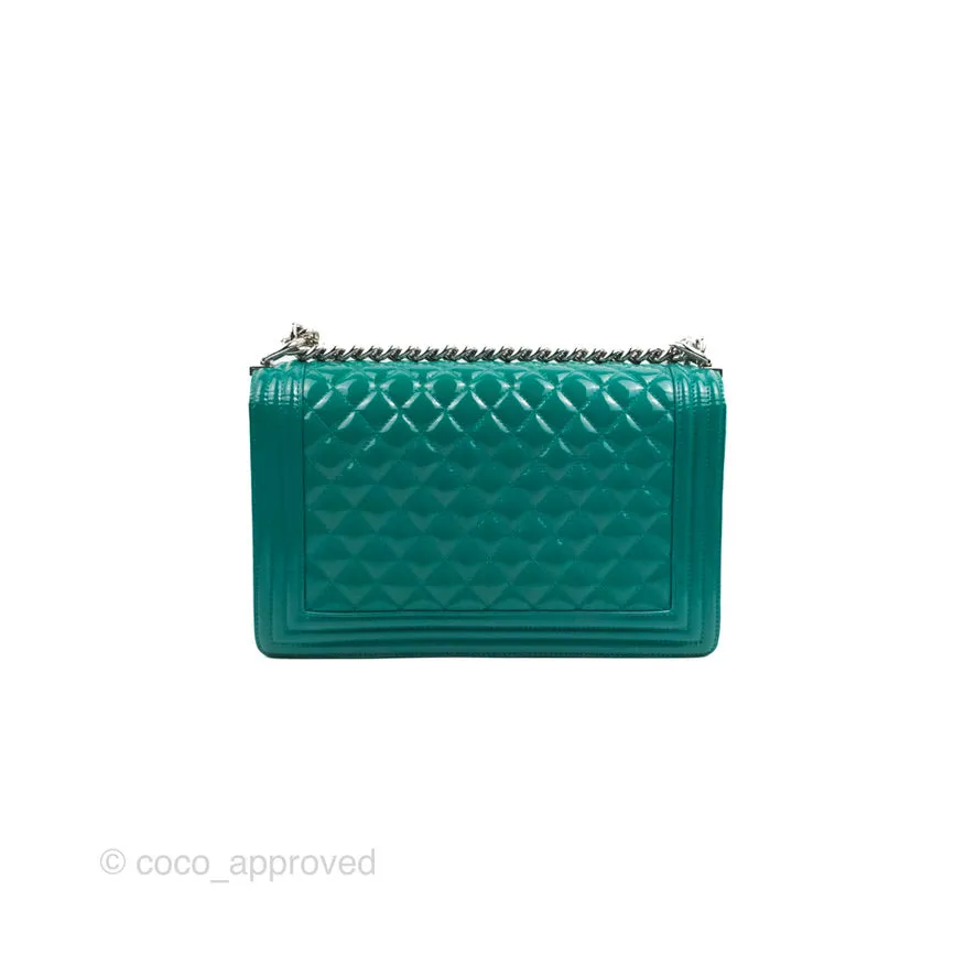 Chanel Quilted New Medium Boy Turquoise Patent Silver Hardware