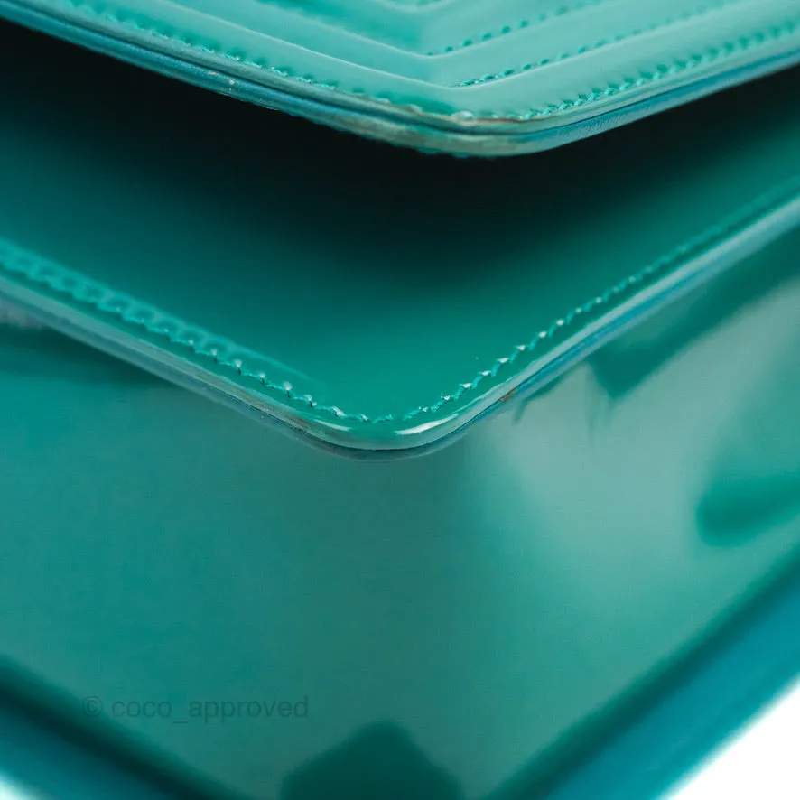 Chanel Quilted New Medium Boy Turquoise Patent Silver Hardware