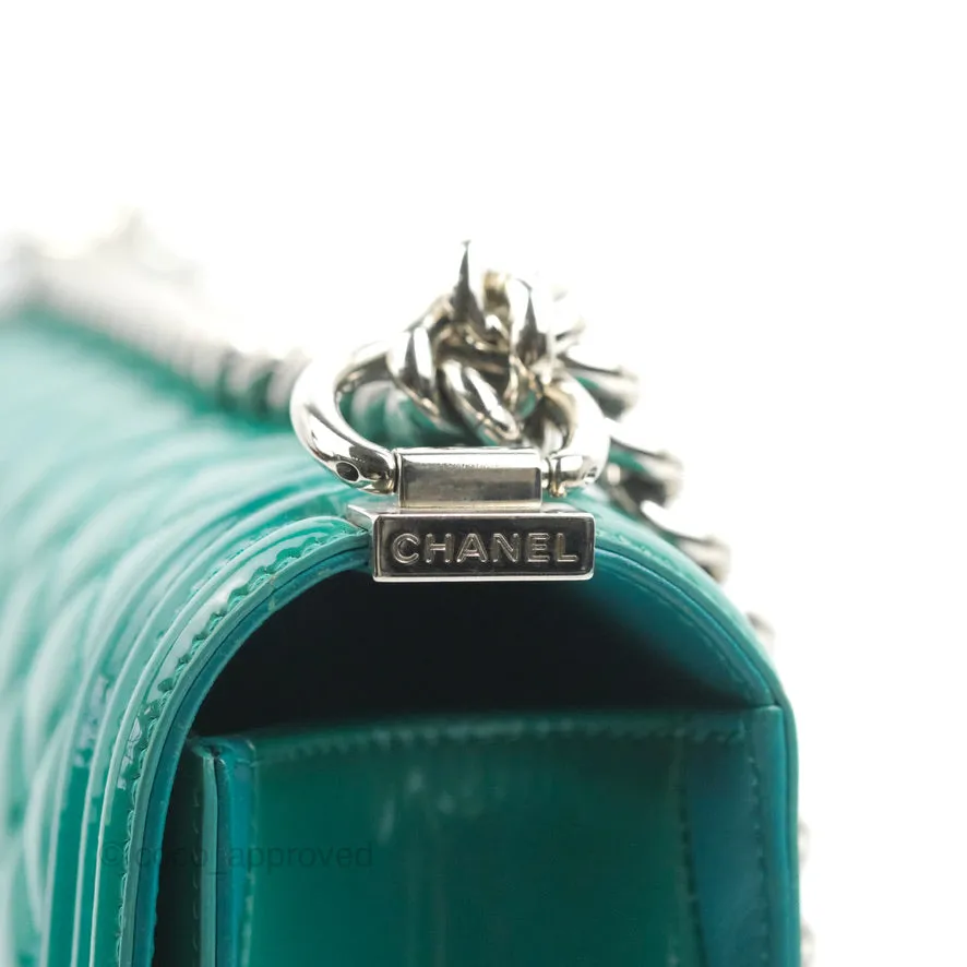 Chanel Quilted New Medium Boy Turquoise Patent Silver Hardware