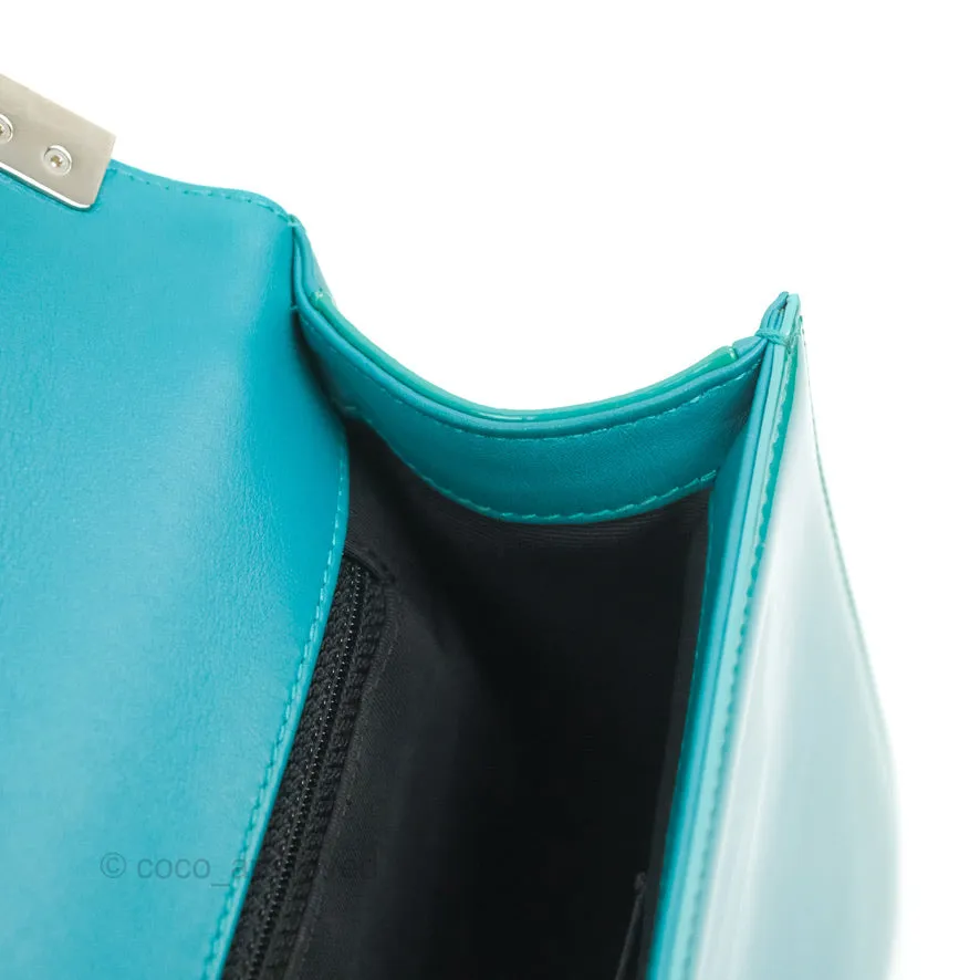 Chanel Quilted New Medium Boy Turquoise Patent Silver Hardware