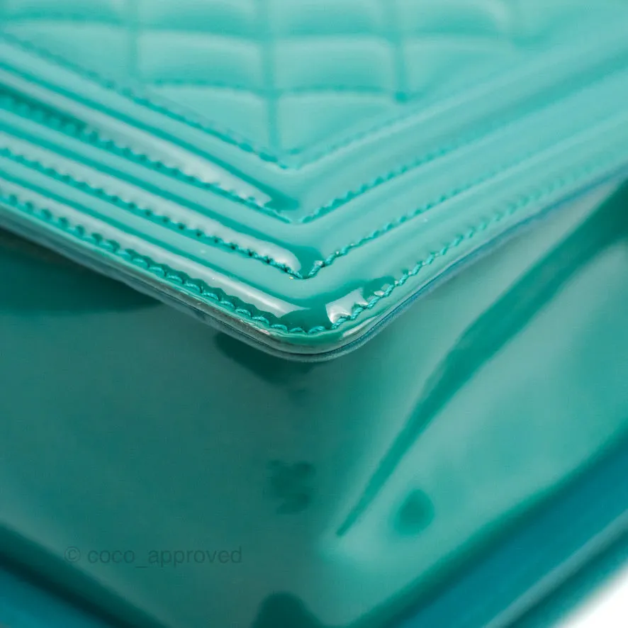 Chanel Quilted New Medium Boy Turquoise Patent Silver Hardware