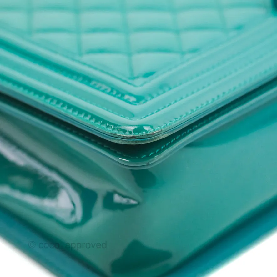 Chanel Quilted New Medium Boy Turquoise Patent Silver Hardware