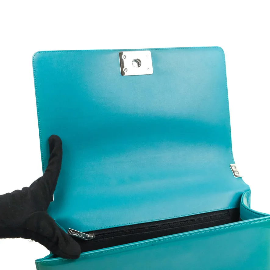 Chanel Quilted New Medium Boy Turquoise Patent Silver Hardware