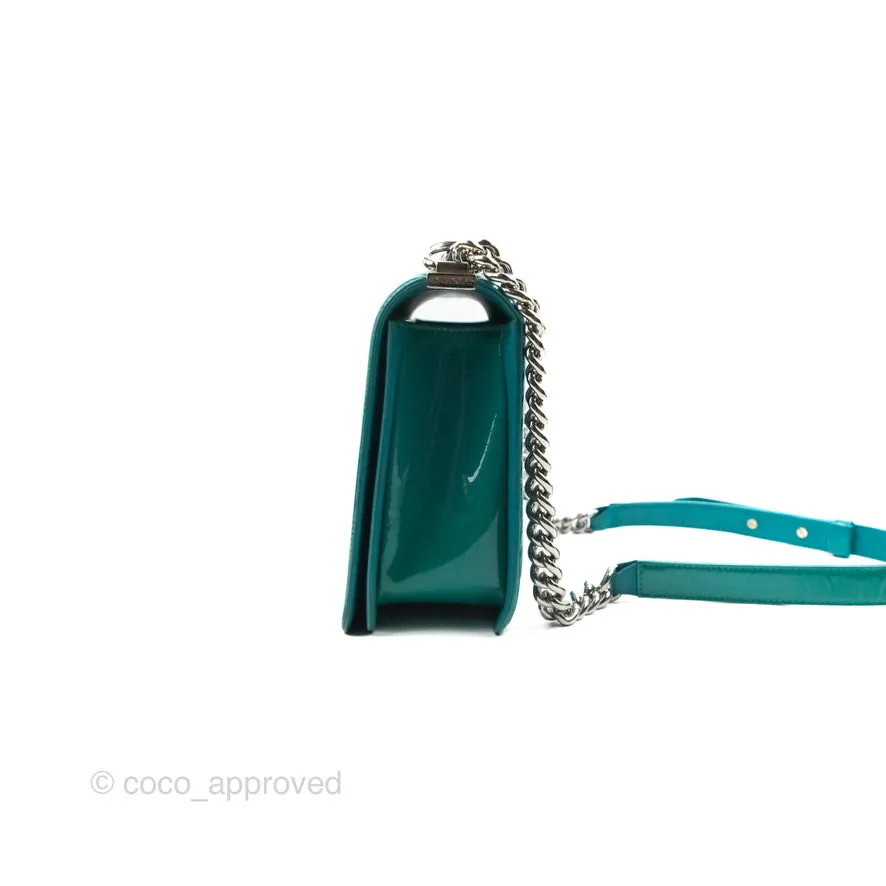 Chanel Quilted New Medium Boy Turquoise Patent Silver Hardware