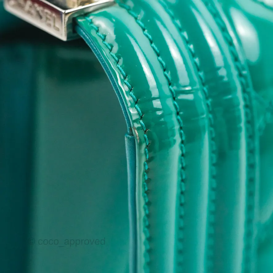Chanel Quilted New Medium Boy Turquoise Patent Silver Hardware