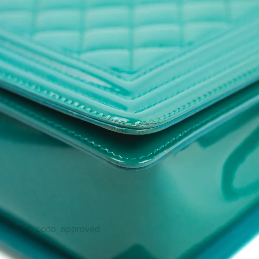 Chanel Quilted New Medium Boy Turquoise Patent Silver Hardware