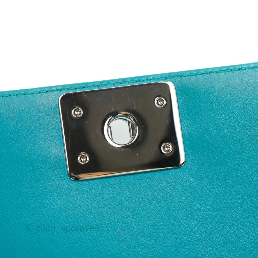Chanel Quilted New Medium Boy Turquoise Patent Silver Hardware