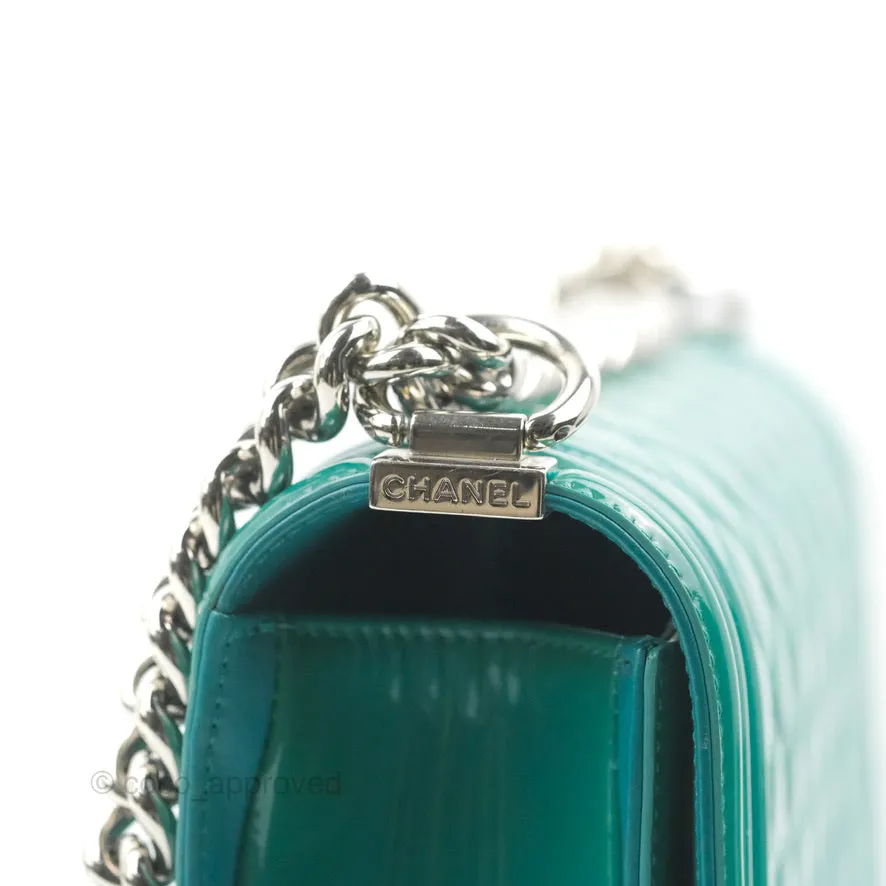 Chanel Quilted New Medium Boy Turquoise Patent Silver Hardware