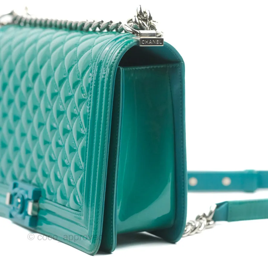 Chanel Quilted New Medium Boy Turquoise Patent Silver Hardware