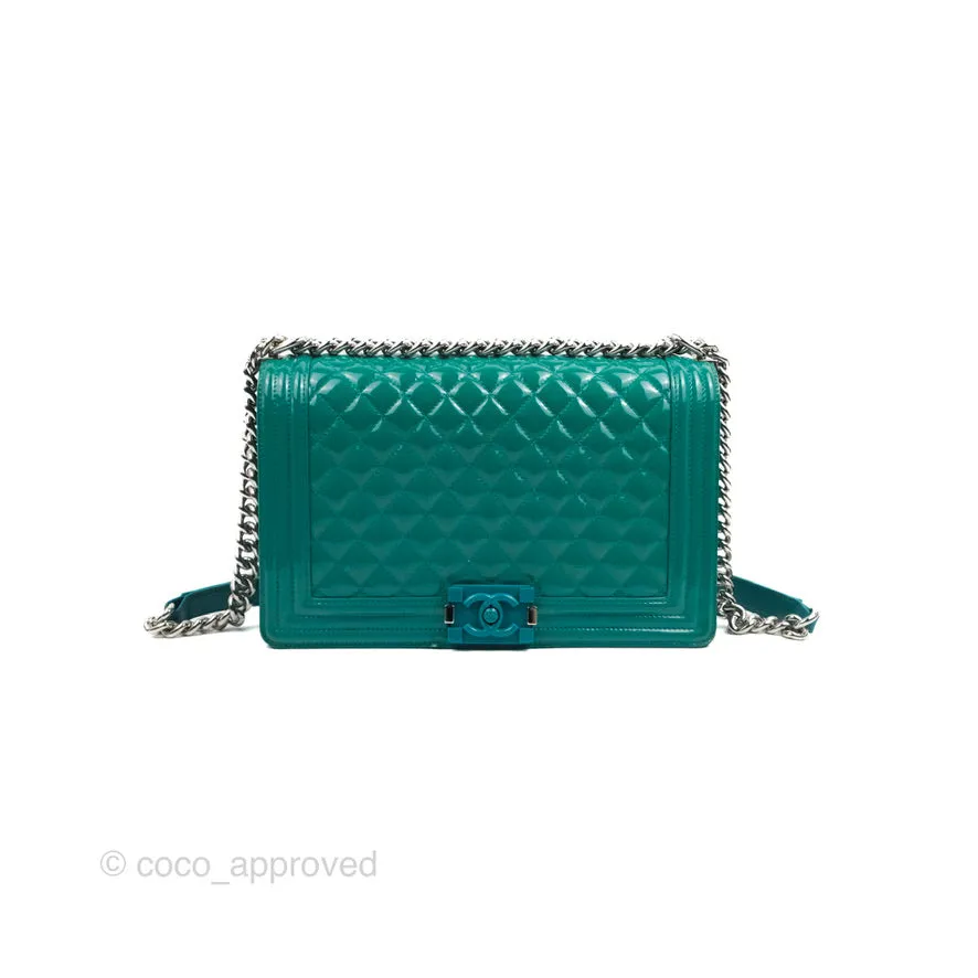 Chanel Quilted New Medium Boy Turquoise Patent Silver Hardware