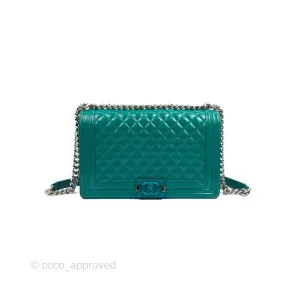 Chanel Quilted New Medium Boy Turquoise Patent Silver Hardware