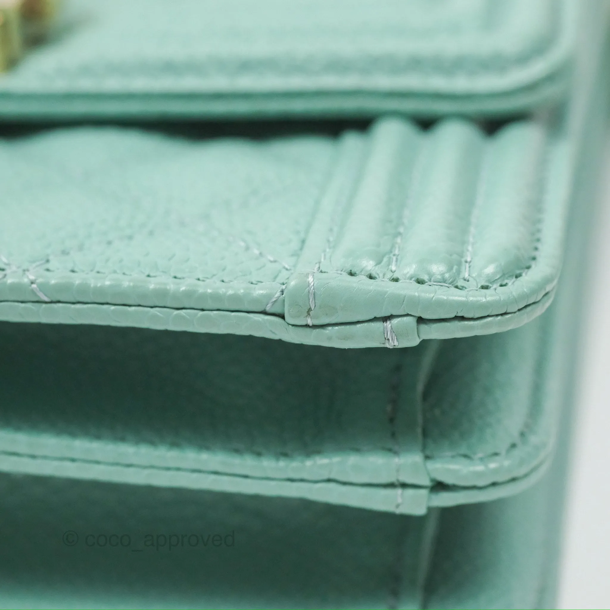 Chanel Quilted North South Boy Flap Tiffany Green Caviar Gold Hardware