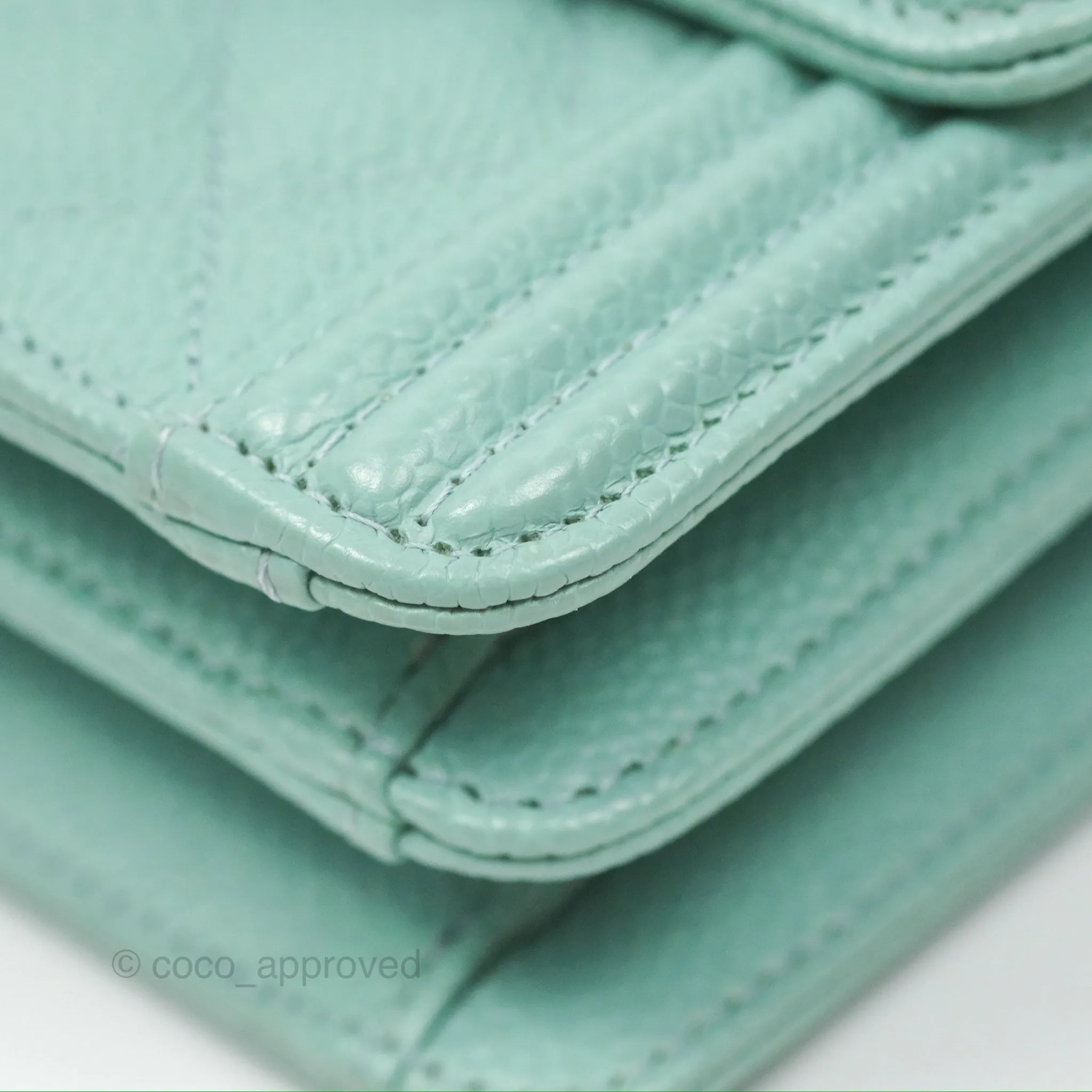 Chanel Quilted North South Boy Flap Tiffany Green Caviar Gold Hardware