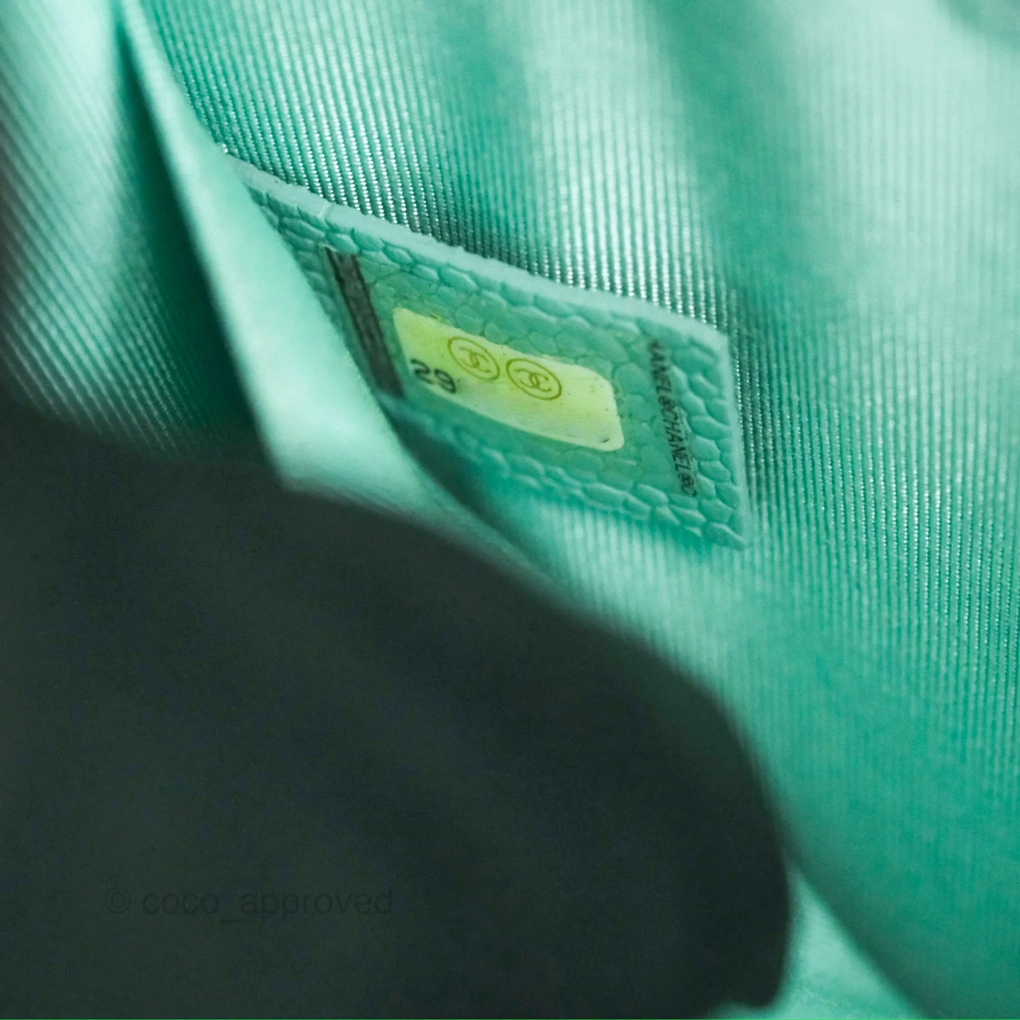 Chanel Quilted North South Boy Flap Tiffany Green Caviar Gold Hardware