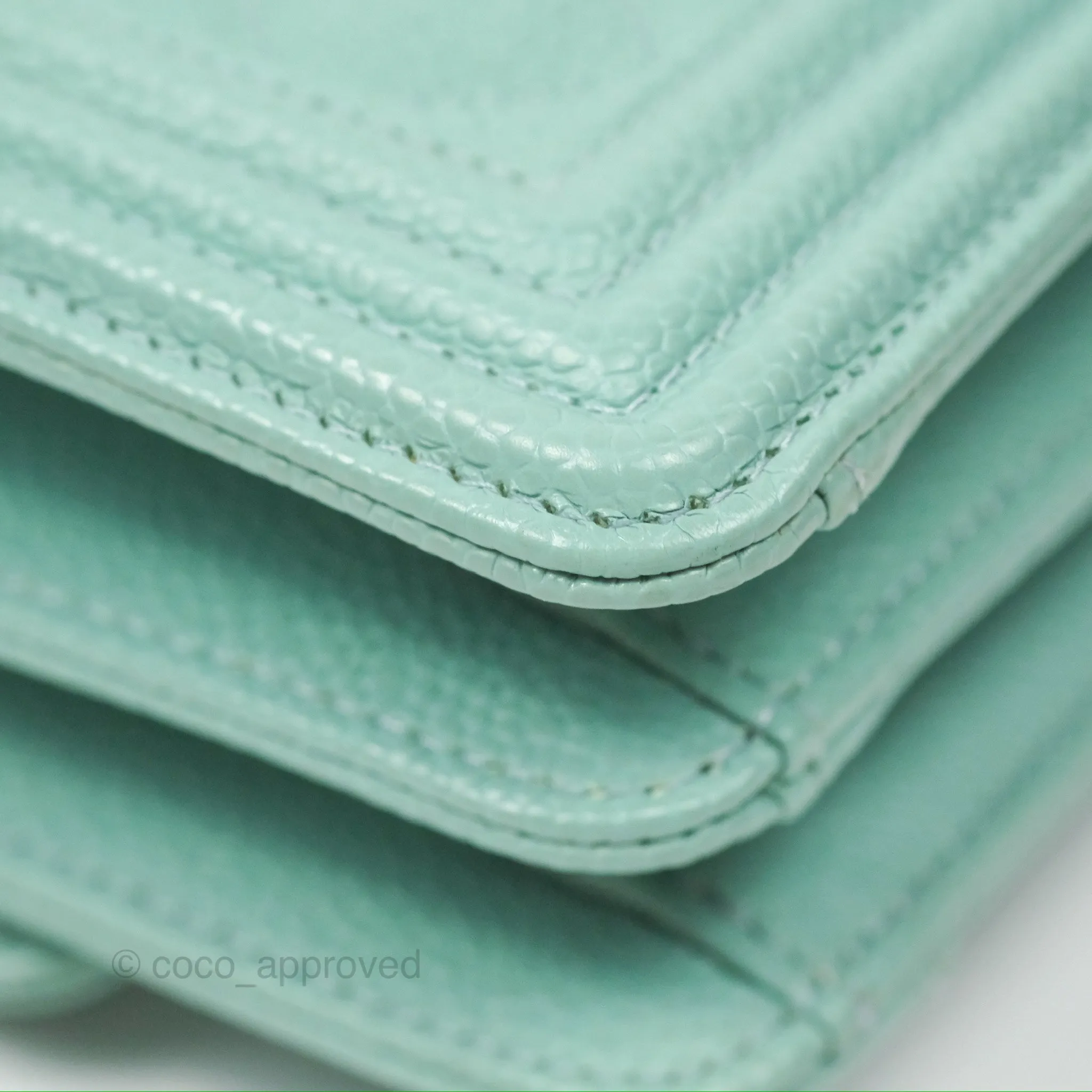 Chanel Quilted North South Boy Flap Tiffany Green Caviar Gold Hardware