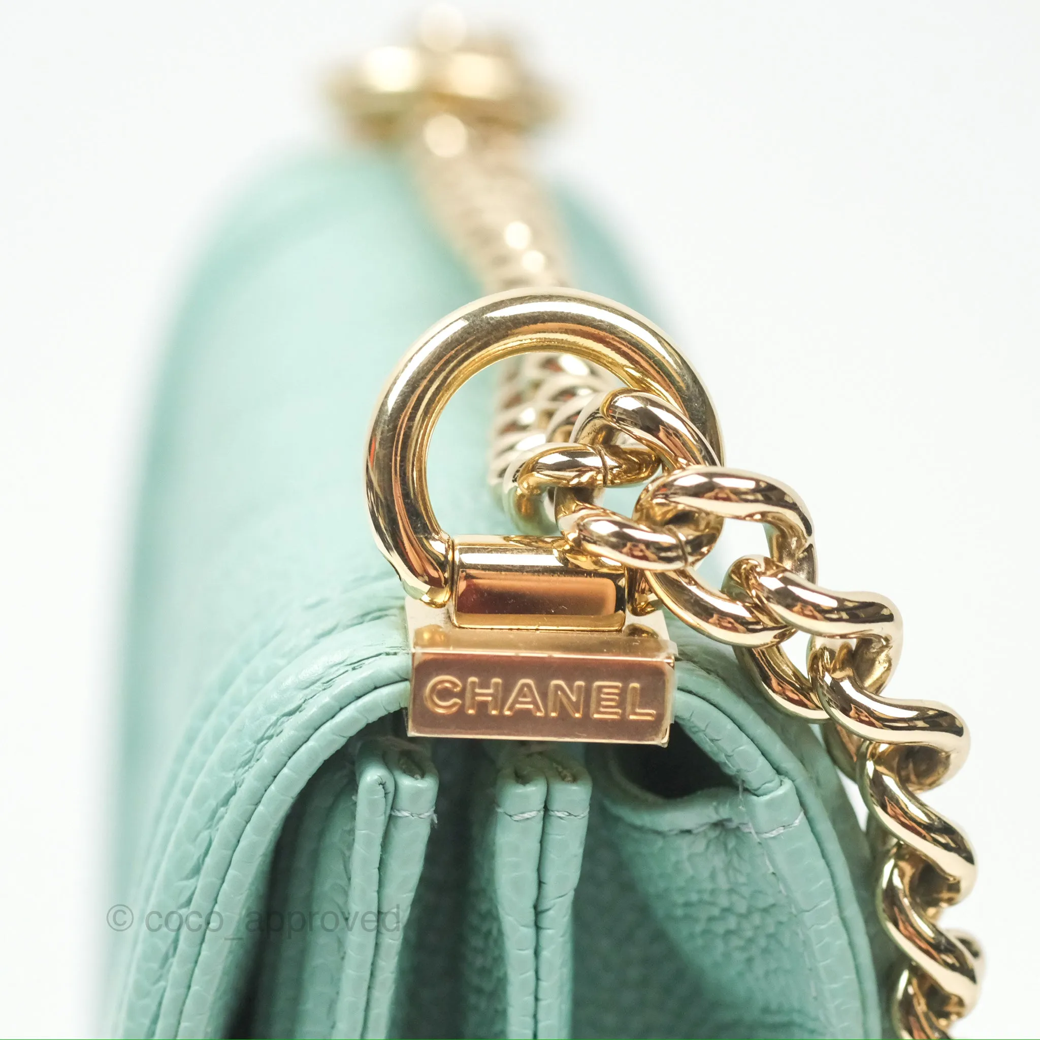 Chanel Quilted North South Boy Flap Tiffany Green Caviar Gold Hardware