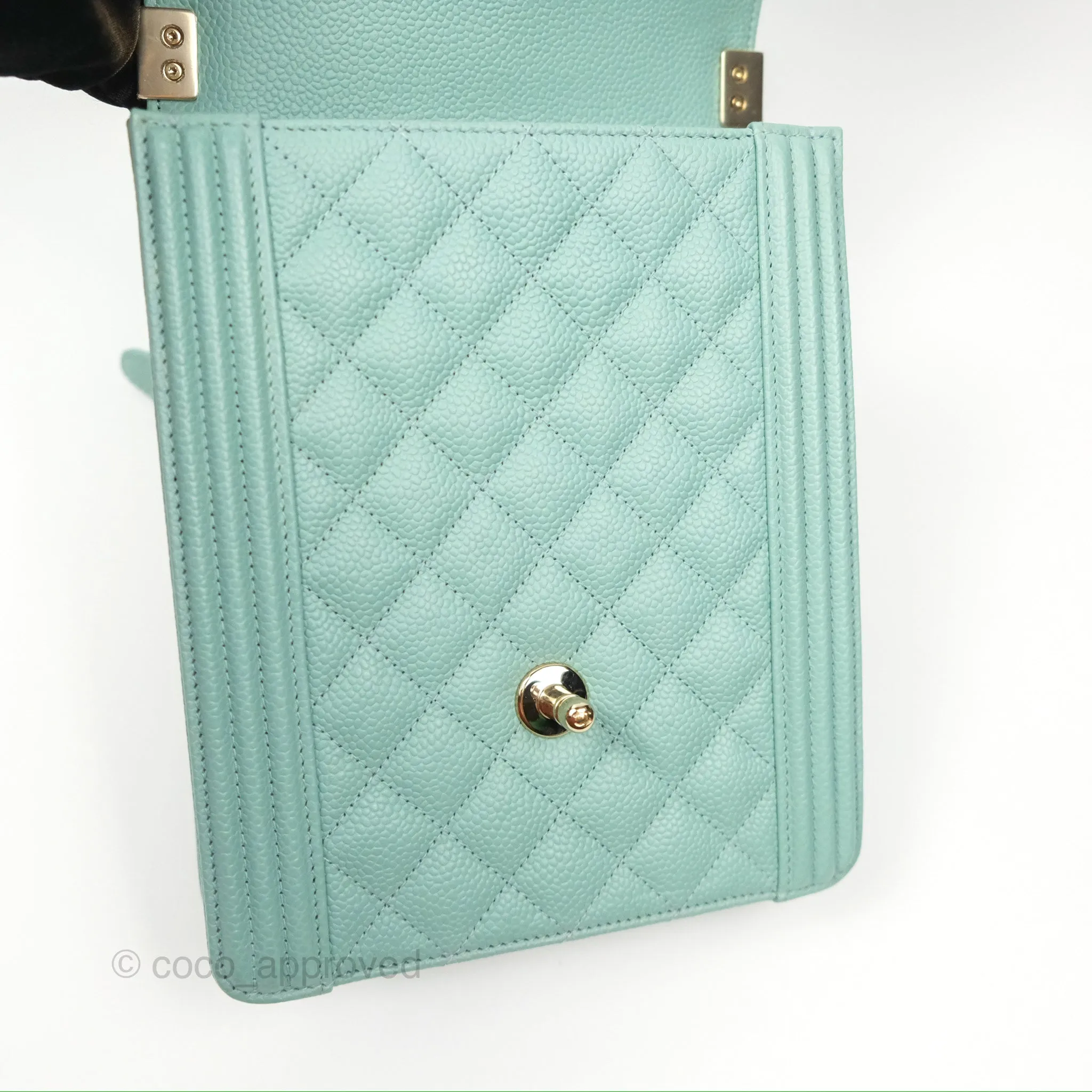 Chanel Quilted North South Boy Flap Tiffany Green Caviar Gold Hardware