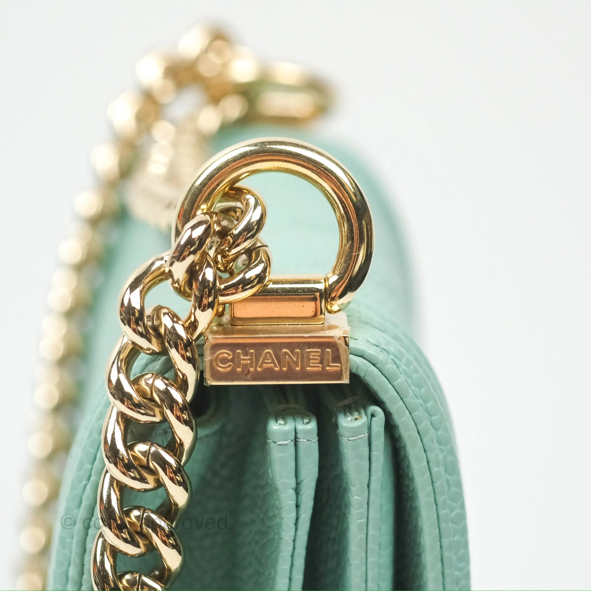 Chanel Quilted North South Boy Flap Tiffany Green Caviar Gold Hardware