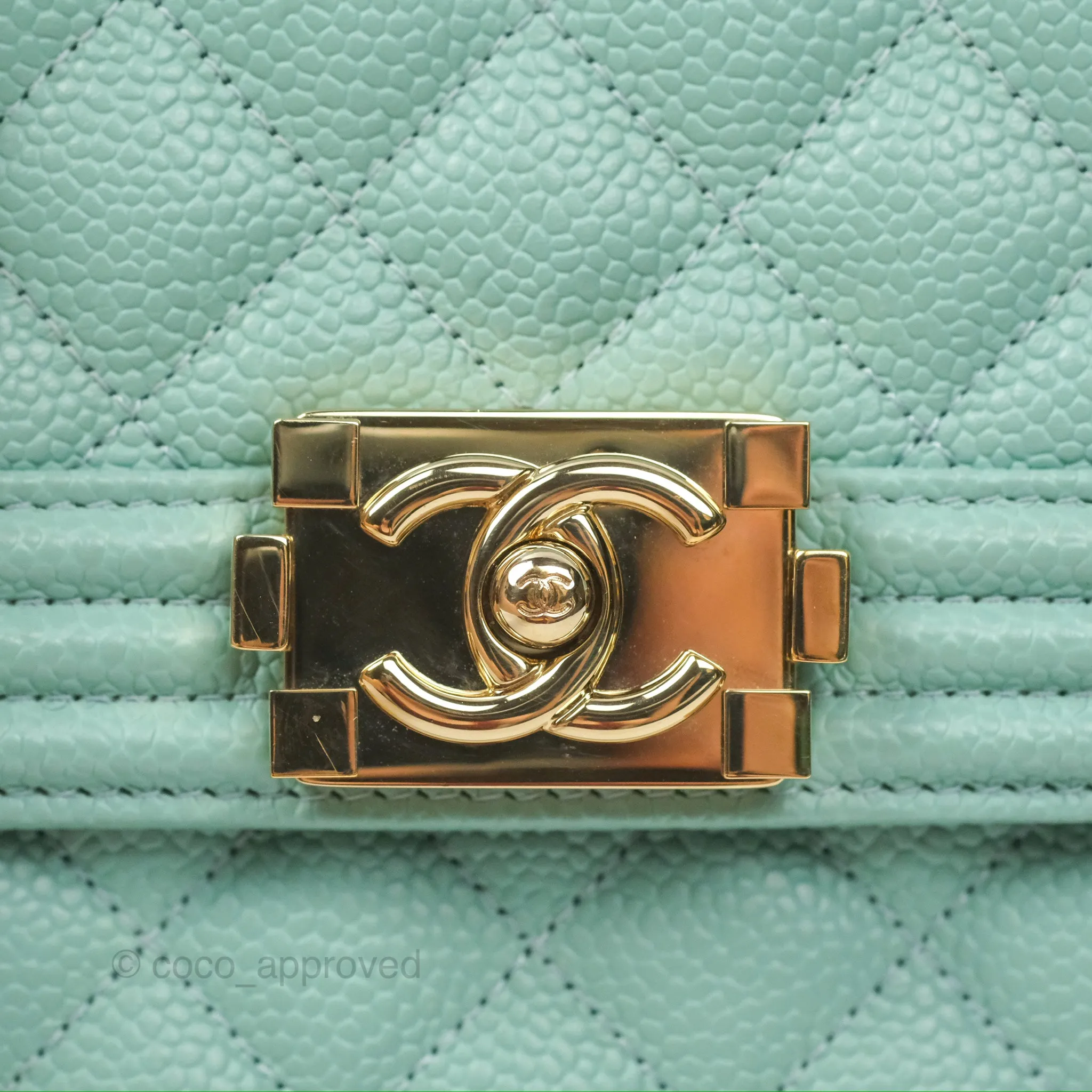 Chanel Quilted North South Boy Flap Tiffany Green Caviar Gold Hardware