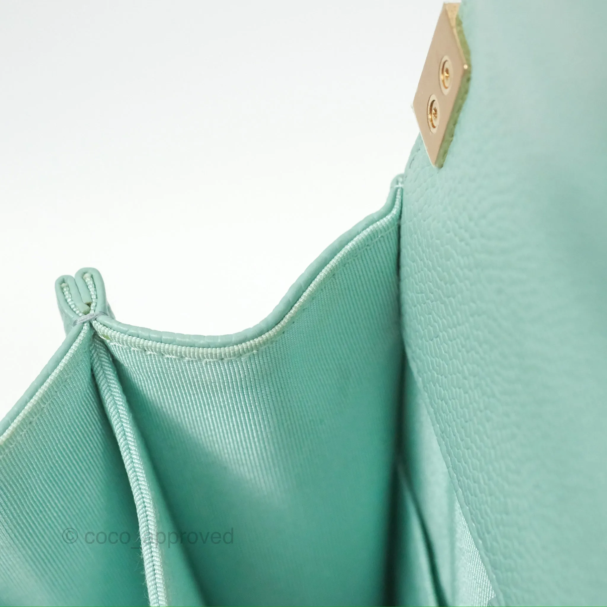 Chanel Quilted North South Boy Flap Tiffany Green Caviar Gold Hardware