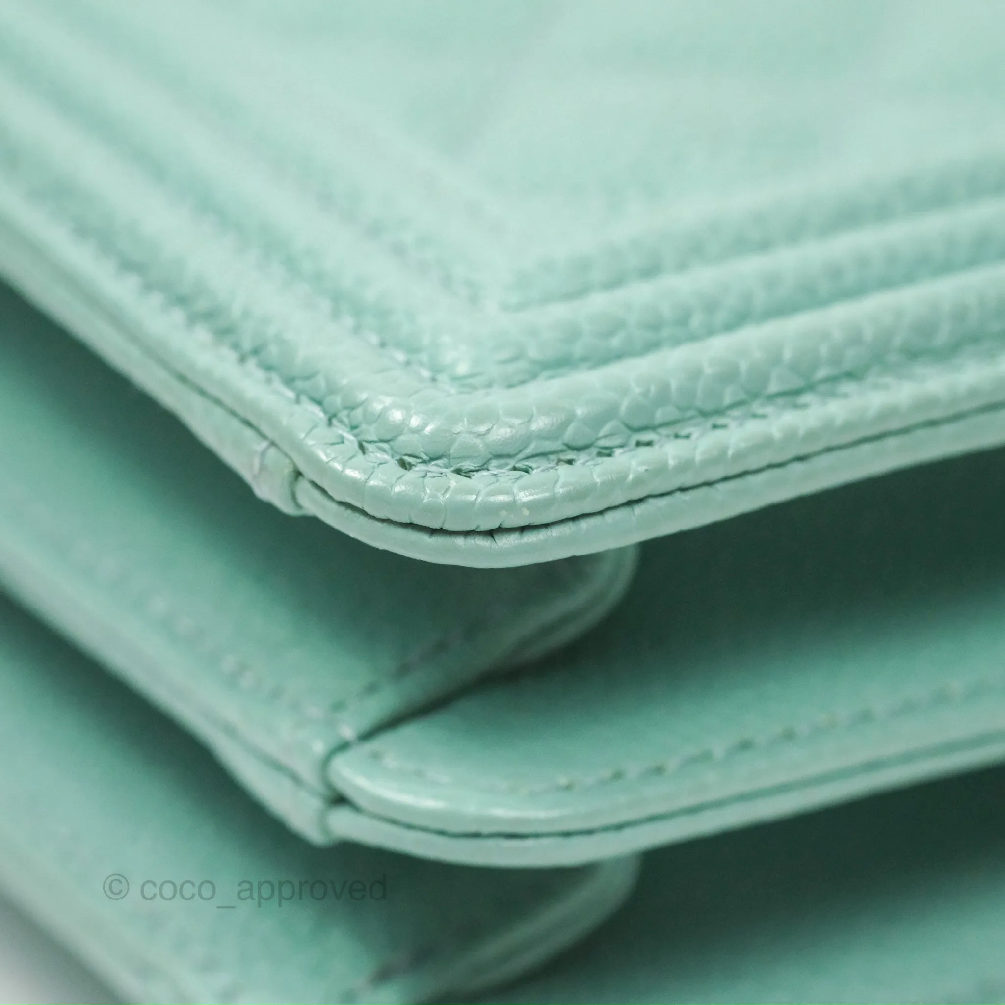 Chanel Quilted North South Boy Flap Tiffany Green Caviar Gold Hardware