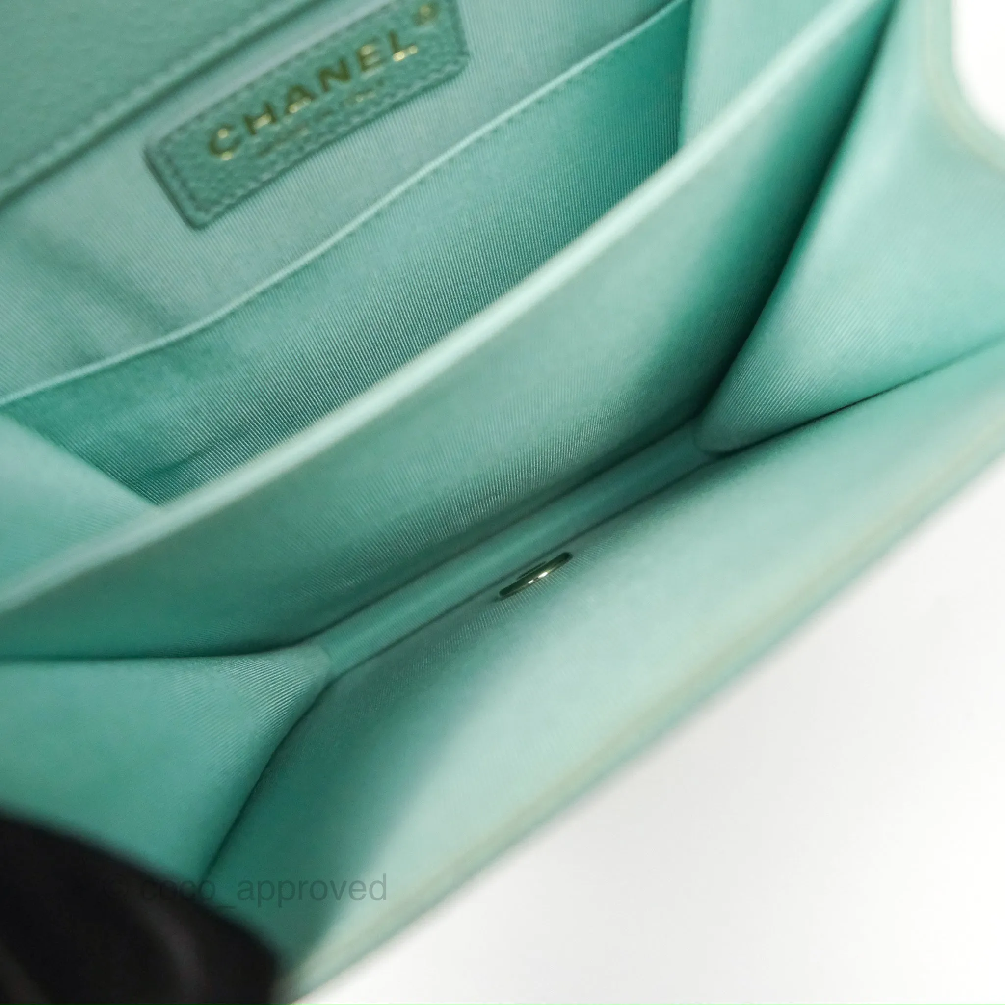 Chanel Quilted North South Boy Flap Tiffany Green Caviar Gold Hardware