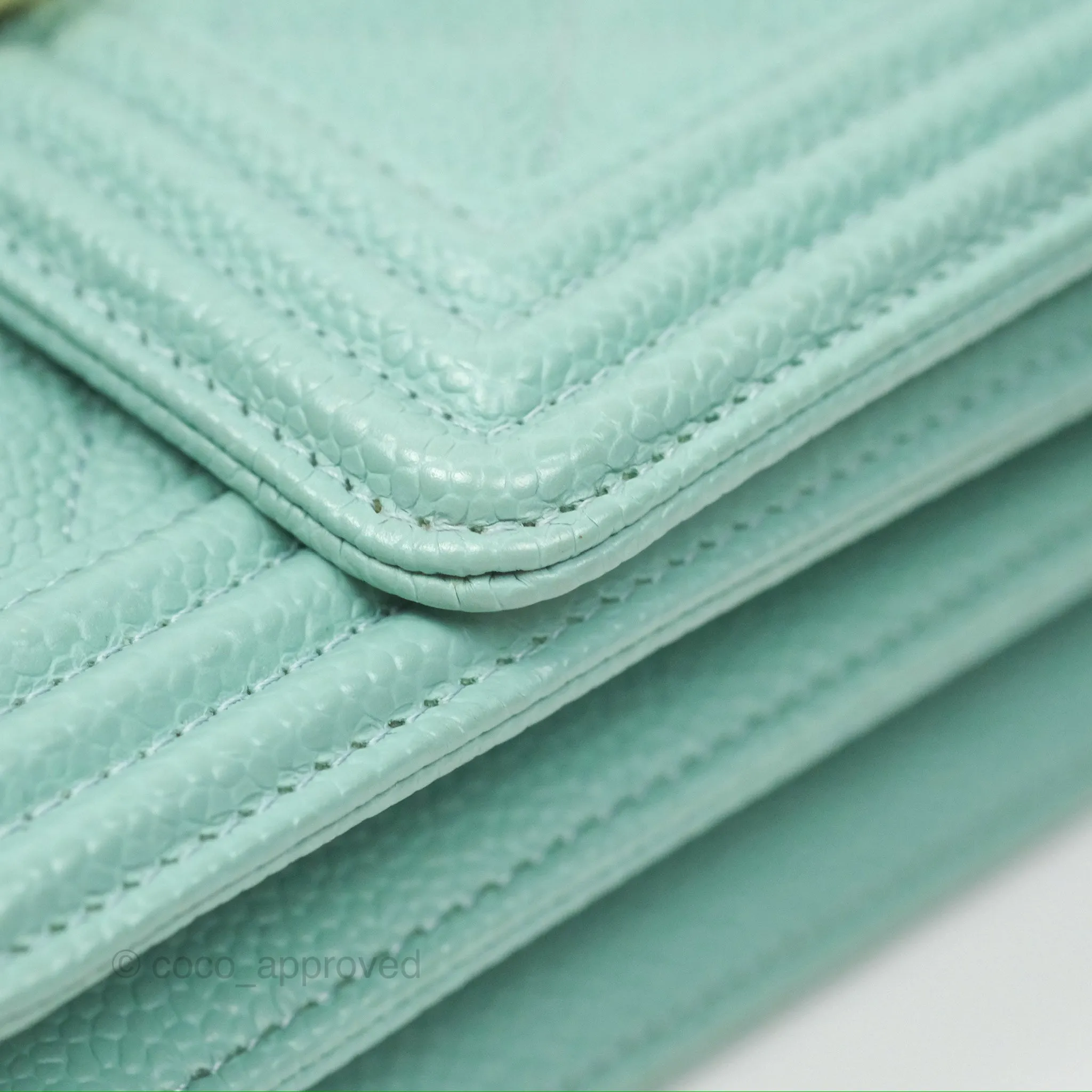 Chanel Quilted North South Boy Flap Tiffany Green Caviar Gold Hardware