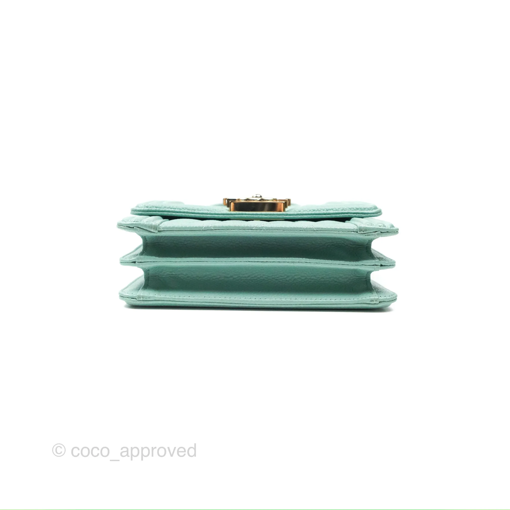 Chanel Quilted North South Boy Flap Tiffany Green Caviar Gold Hardware