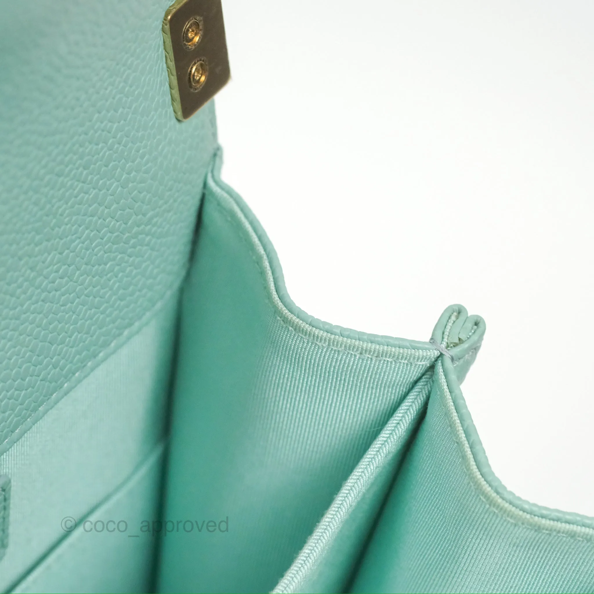 Chanel Quilted North South Boy Flap Tiffany Green Caviar Gold Hardware