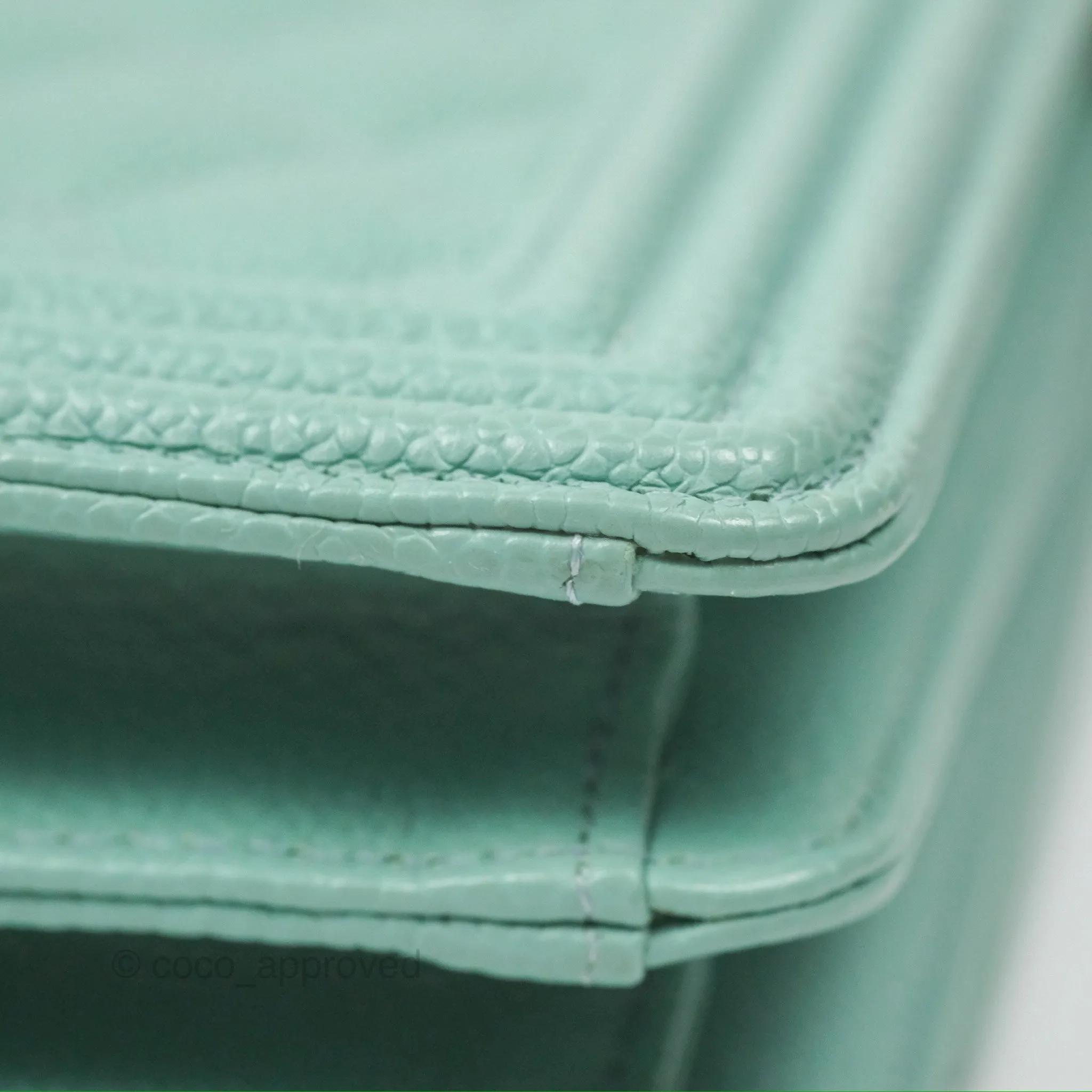 Chanel Quilted North South Boy Flap Tiffany Green Caviar Gold Hardware
