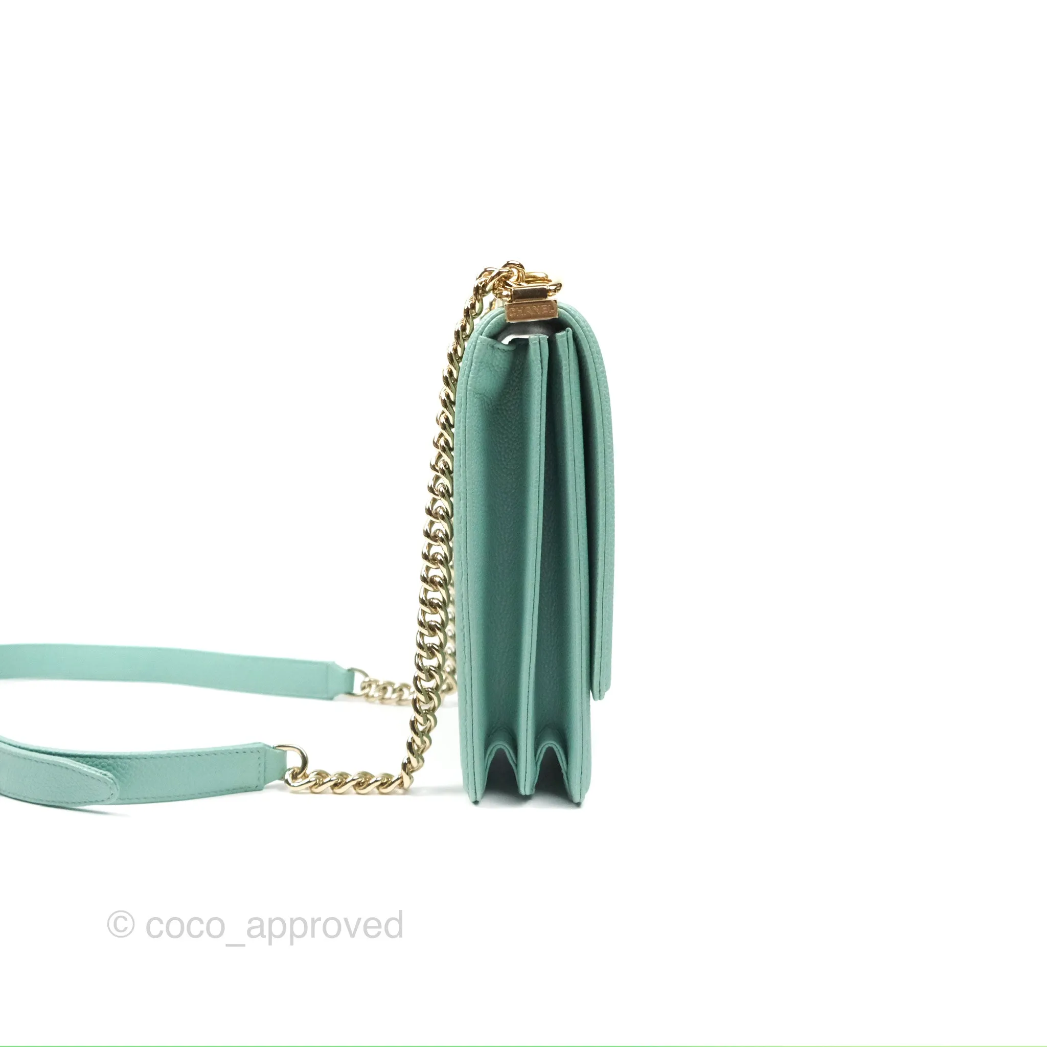 Chanel Quilted North South Boy Flap Tiffany Green Caviar Gold Hardware