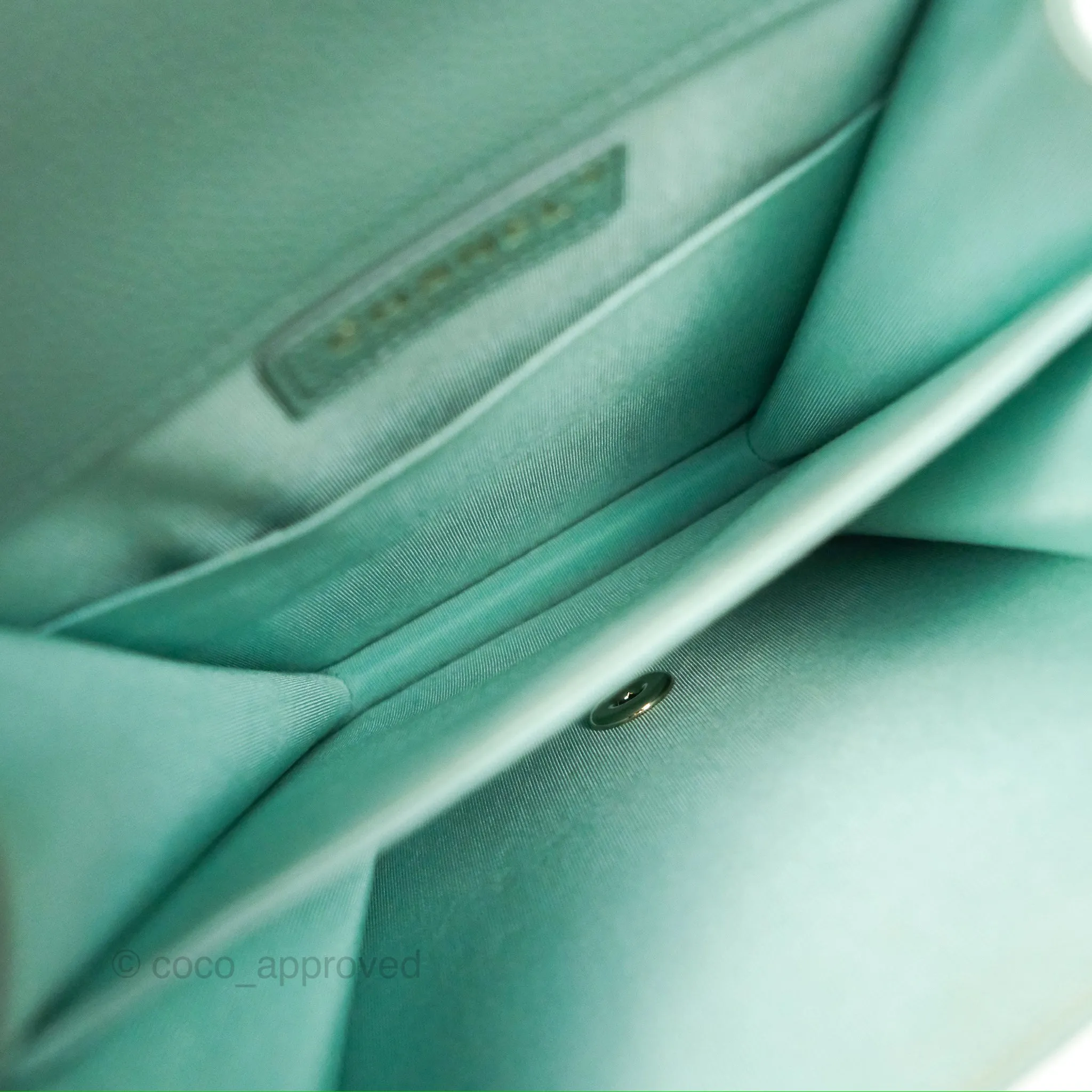 Chanel Quilted North South Boy Flap Tiffany Green Caviar Gold Hardware