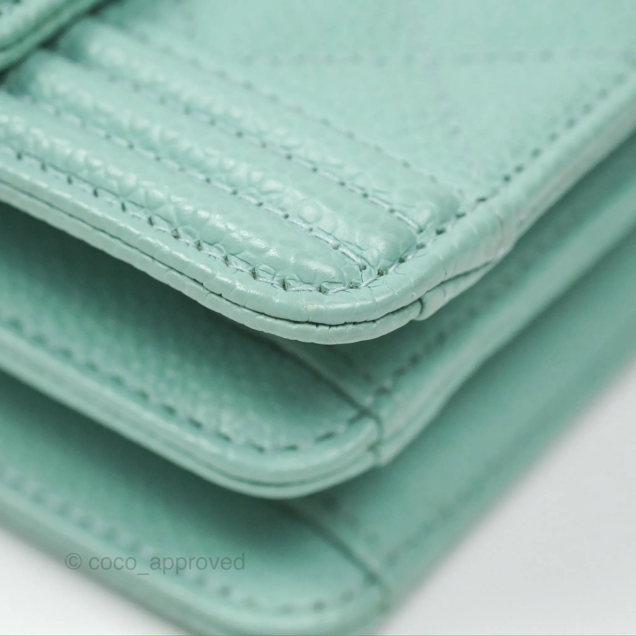 Chanel Quilted North South Boy Flap Tiffany Green Caviar Gold Hardware