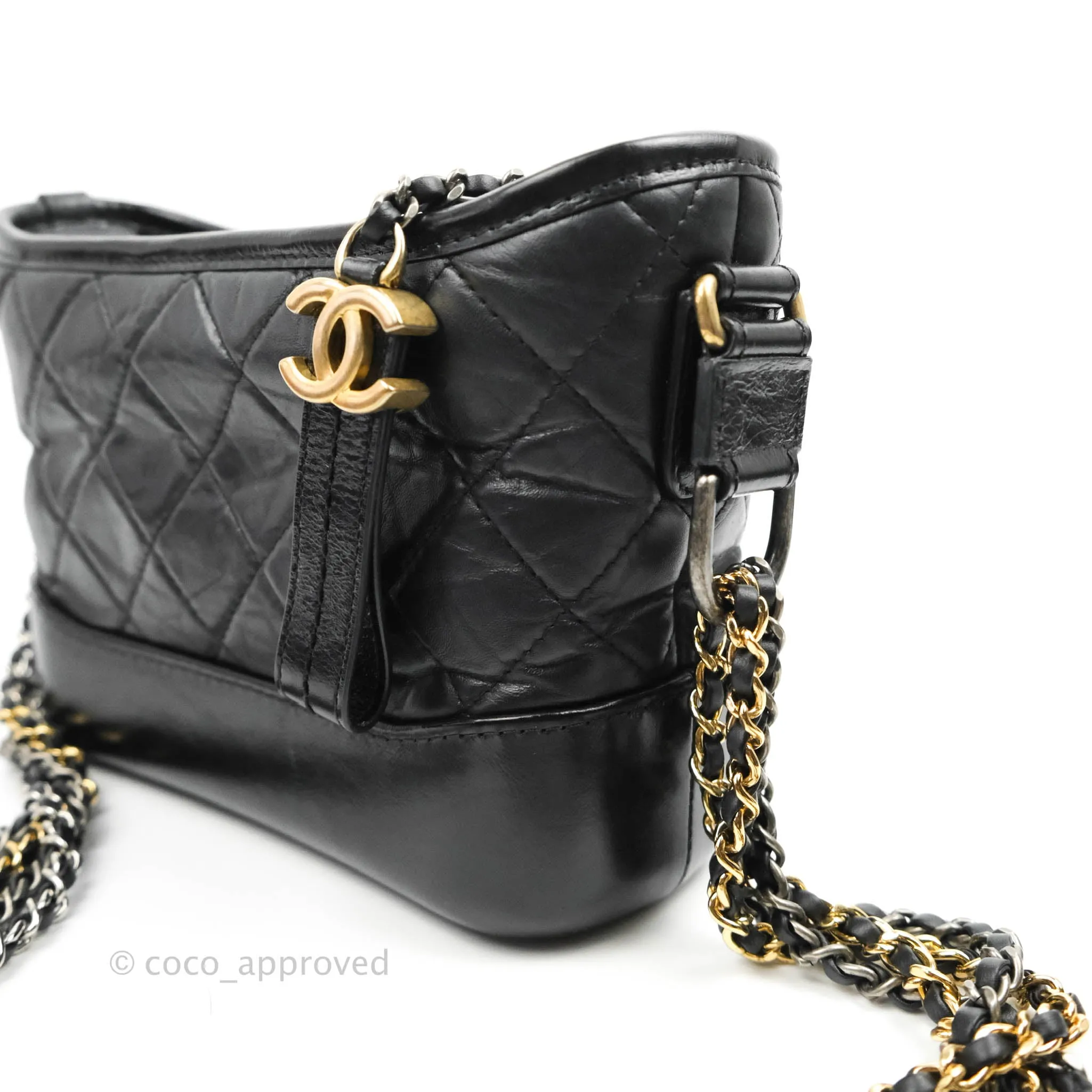 Chanel Quilted Small Gabrielle Hobo Black Calfskin Mixed Hardware