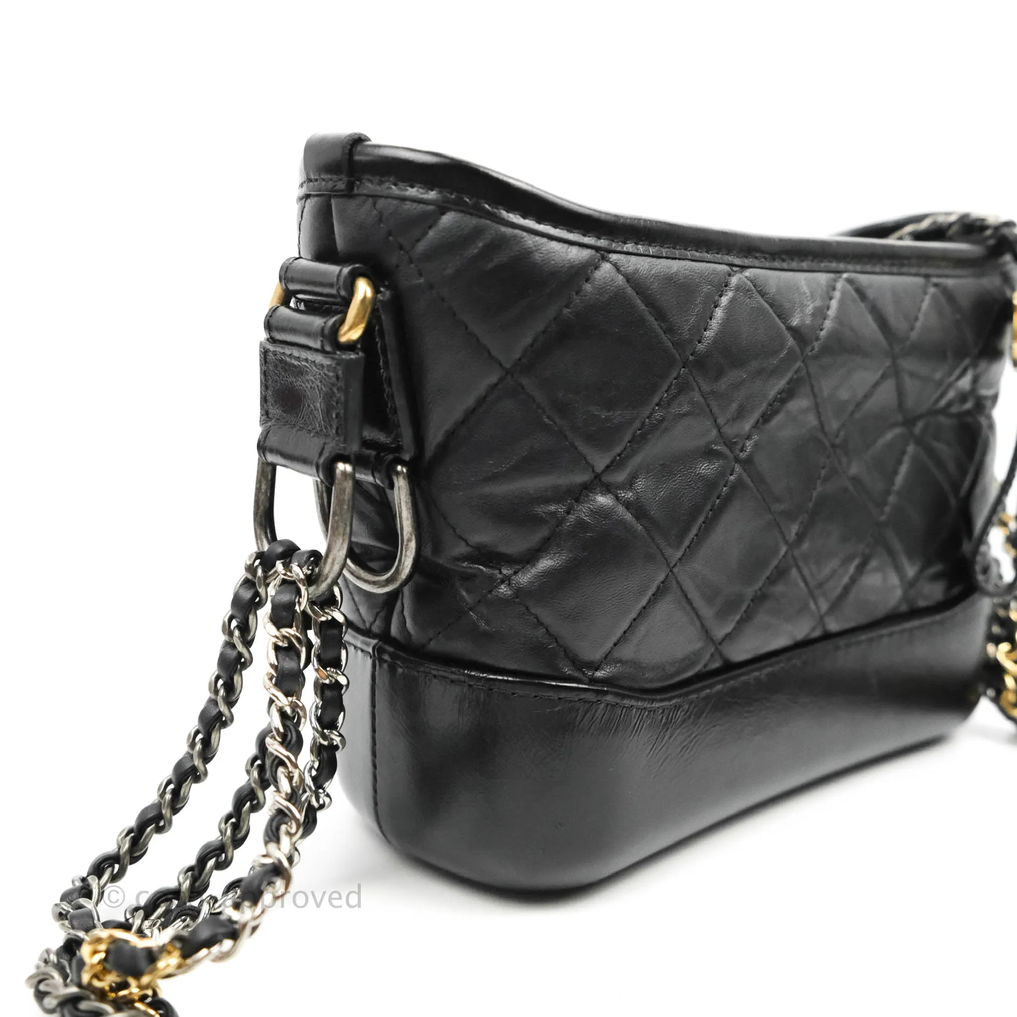 Chanel Quilted Small Gabrielle Hobo Black Calfskin Mixed Hardware