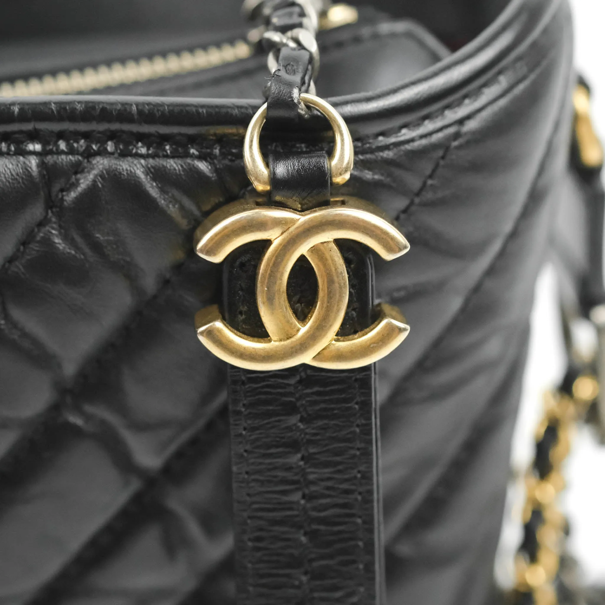 Chanel Quilted Small Gabrielle Hobo Black Chevron Aged Calfskin Mixed Hardware