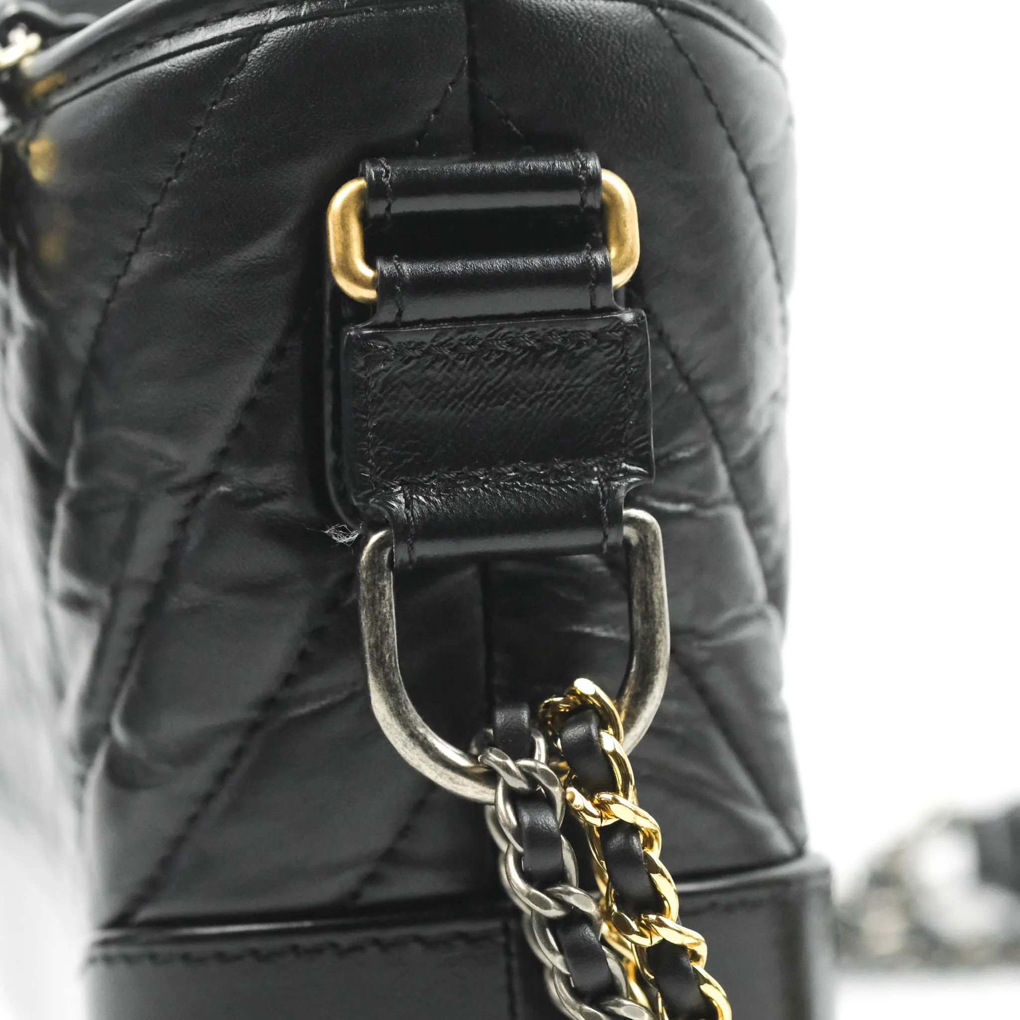 Chanel Quilted Small Gabrielle Hobo Black Chevron Aged Calfskin Mixed Hardware