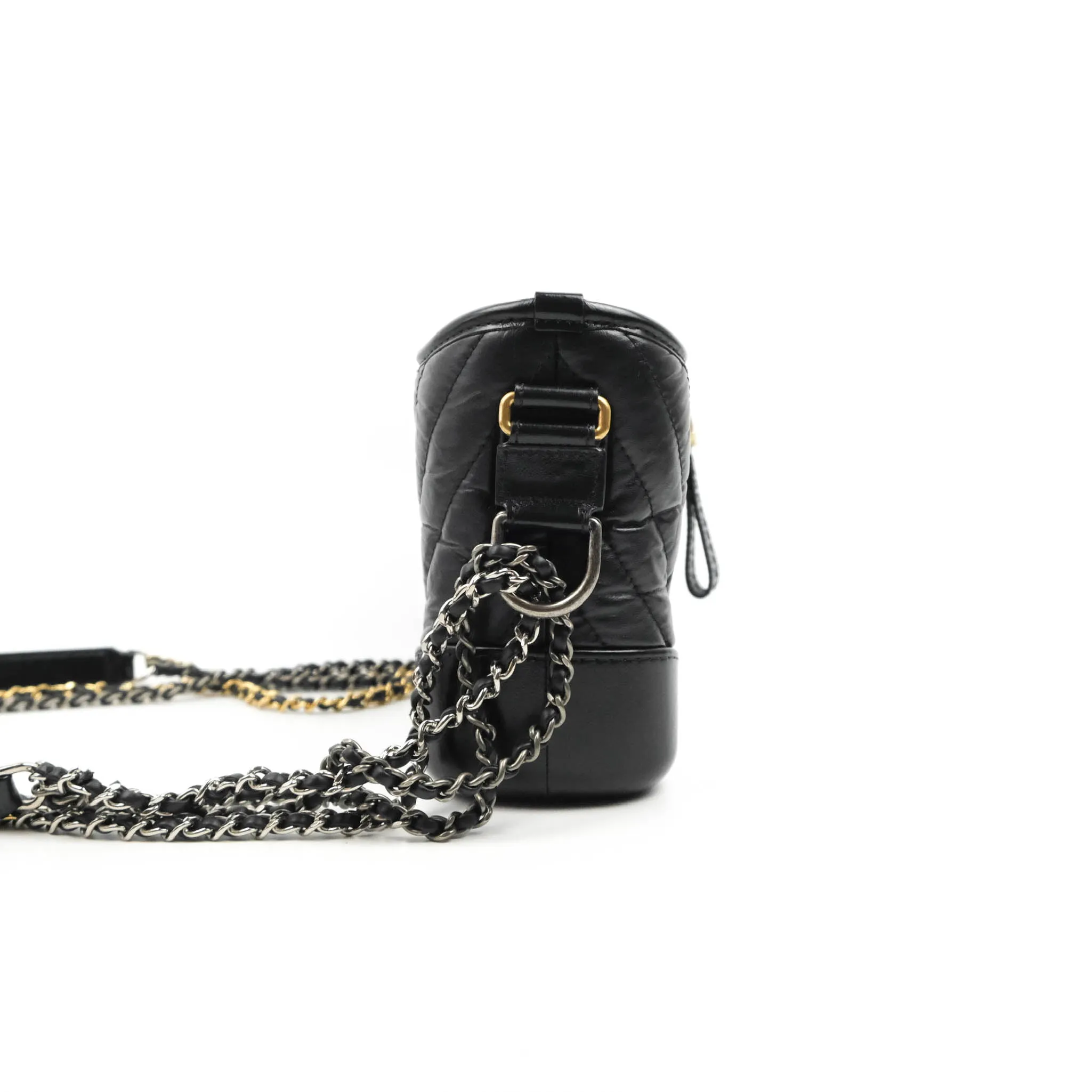 Chanel Quilted Small Gabrielle Hobo Black Chevron Aged Calfskin Mixed Hardware